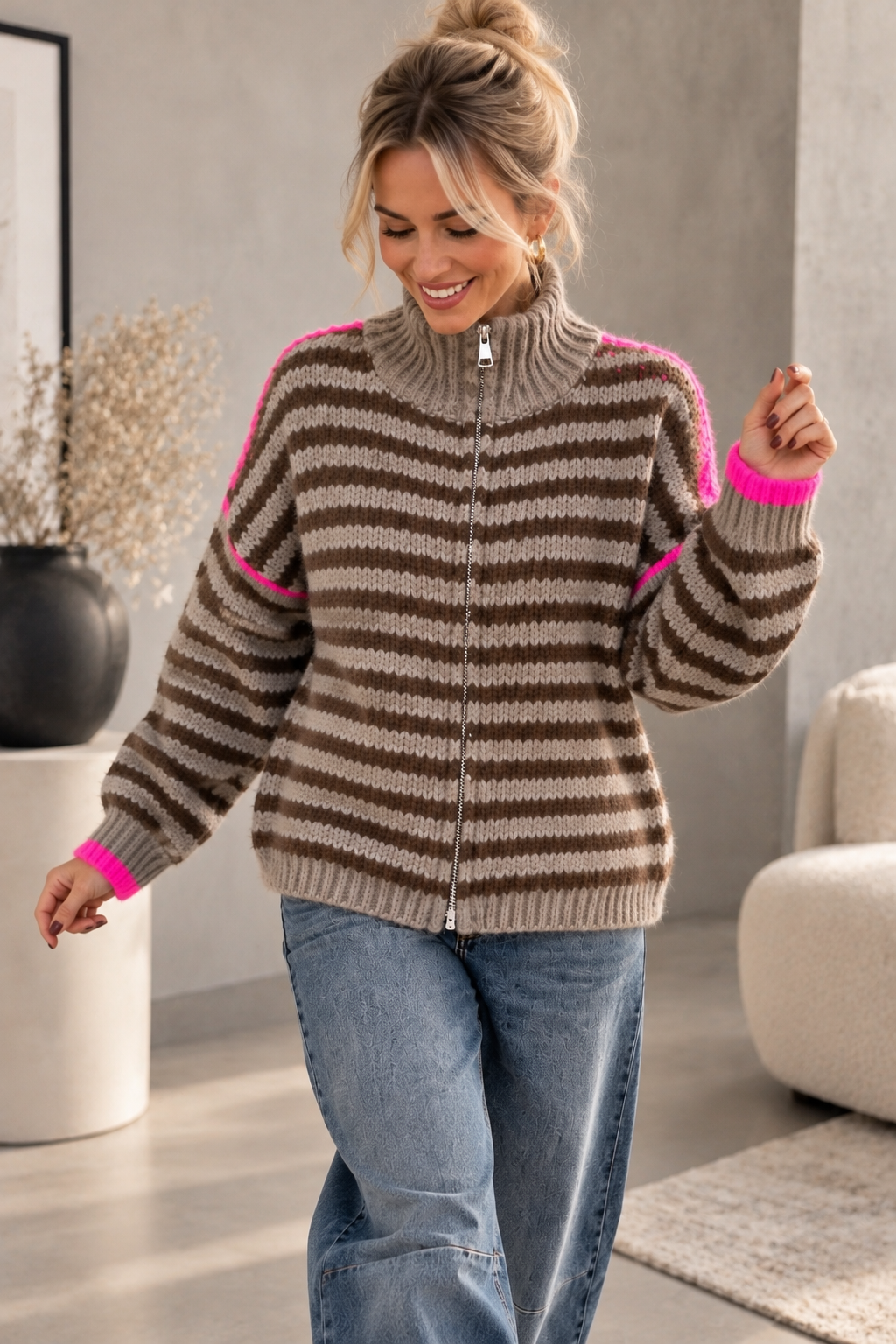 Cardigan mit Zwei-Wege-Reißverschluss – SJ0084 | Made in Italy 34-44 Strickjacke