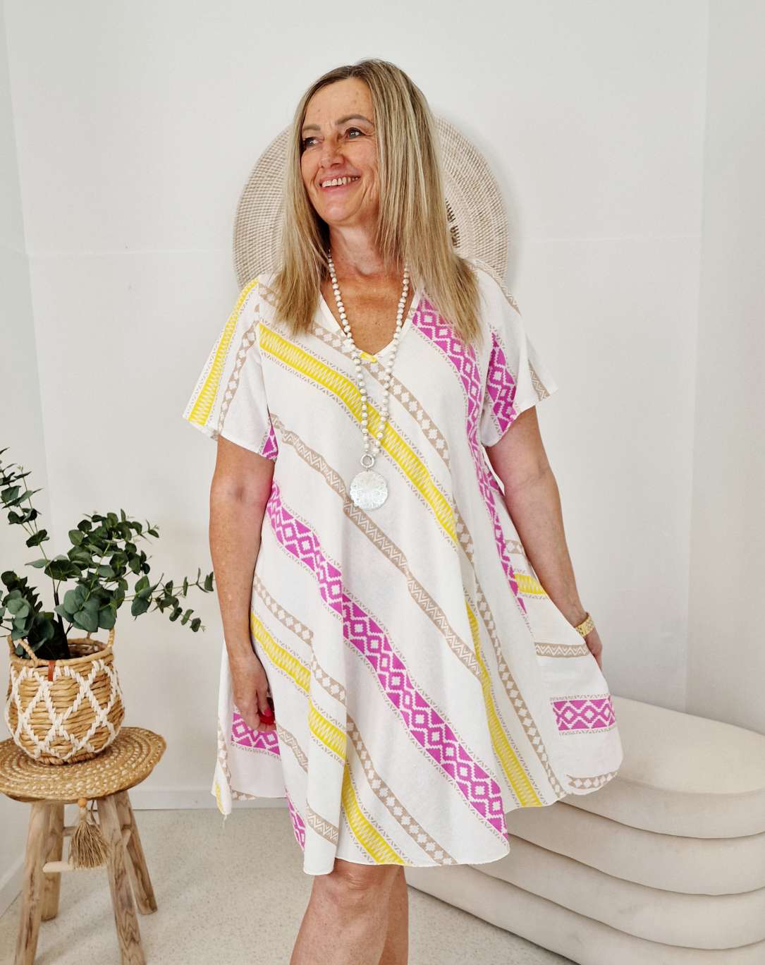 SOMMERKLEID PAROS PINK BEIGE Greek Style 36 - 42 SOMMERKLEID PAROS PINK BEIGE Greek Style 36 - 42