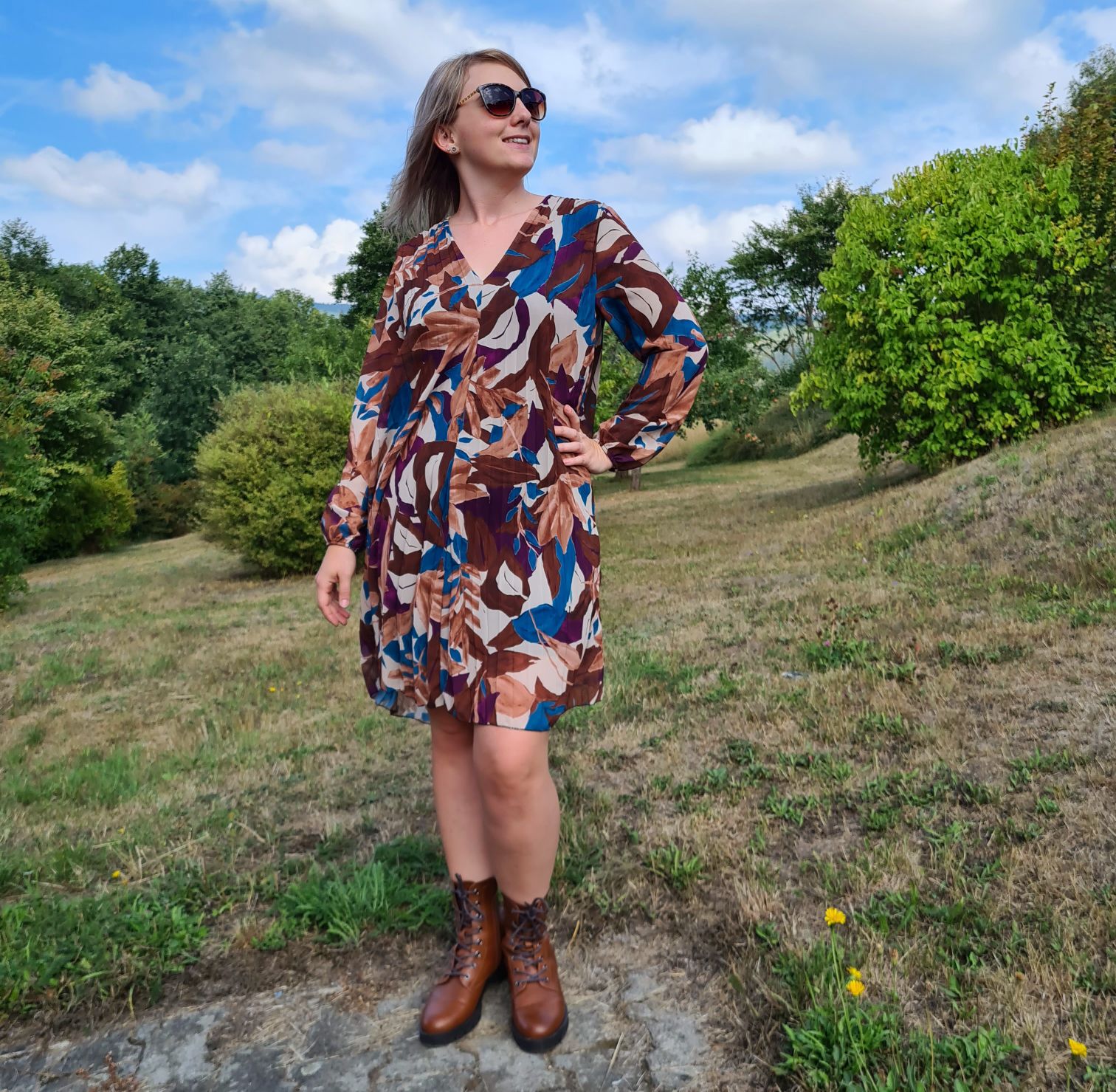 PLISSEE DRESS GINA LEAVES PETROL 36-42 Made in Italy Plissee Herbst Kleid PLISSEE DRESS GINA LEAVES PETROL 36-42 Made in Italy Plissee Herbst Kleid