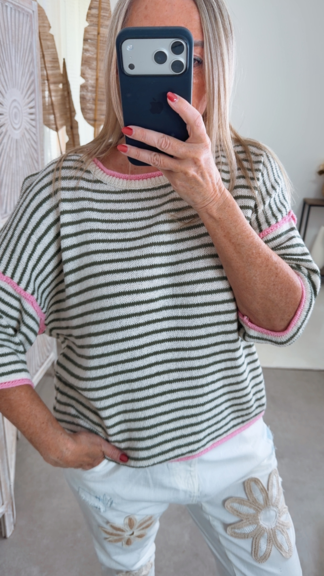 Strickshirt Salo Stripes Made in Italy 34-42 Kurzarm Pullover