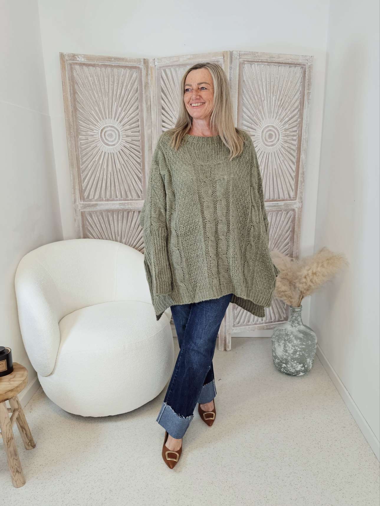STRICKPULLOVER ZOPFMUSTER TARA Oversize Pullover Made in Italy 36 - 48/50 STRICKPULLOVER ZOPFMUSTER TARA Oversize Pullover Made in Italy 36 - 48/50