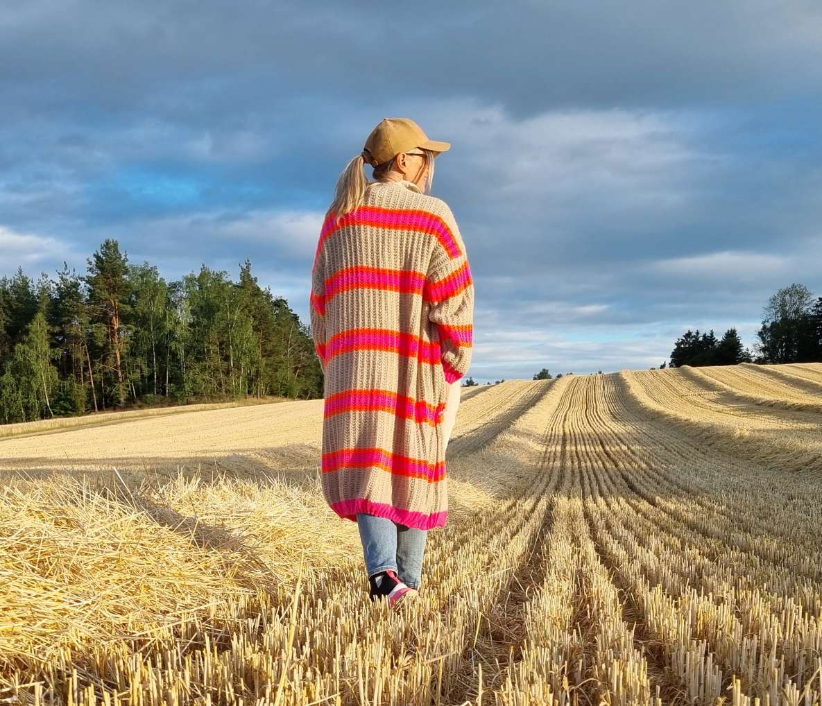 LONG KNIT CARDIGAN MYKONOS STRIPES BEIGE langer Strick Mantel Jacke Made in Italy Streifen 34-42 LONG KNIT CARDIGAN MYKONOS STRIPES BEIGE langer Strick Mantel Jacke Made in Italy Streifen 34-42