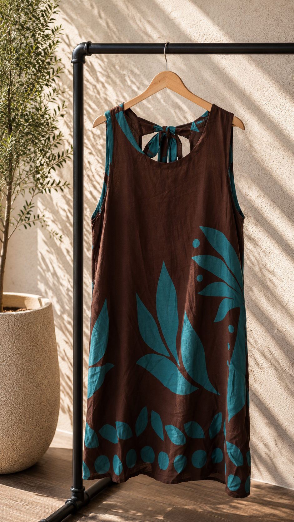 Viskosekleid Fiorina mit botanischem Print & Bindeschleife am Rücken – Made in Italy –  passend bis Größe 42