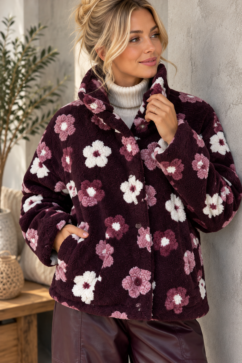 Exklusive Teddyjacke mit 3D-Blüten TJ0193 I Made in Itlay 34-42