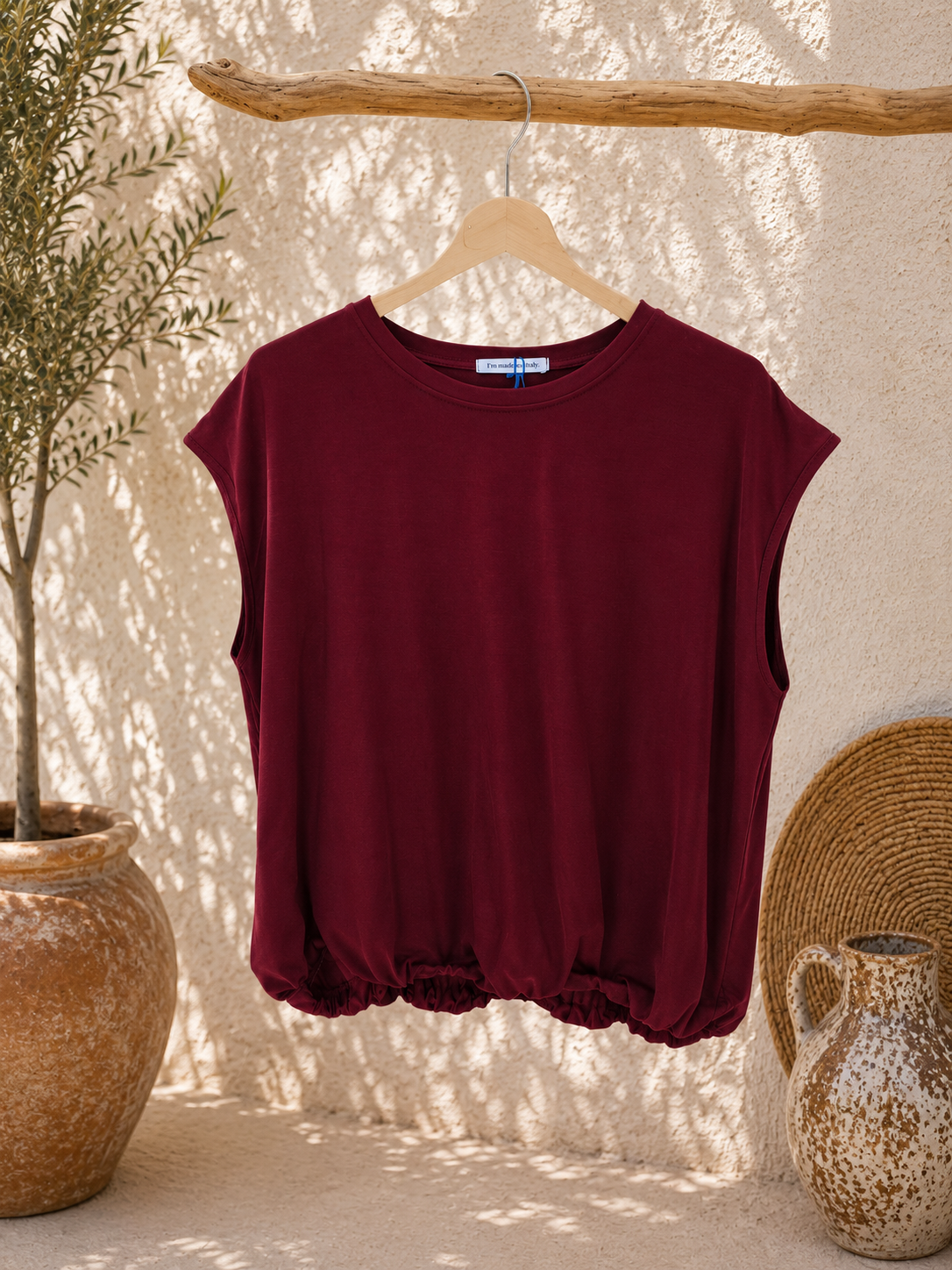 Basic T-Shirt Annalisa mit Gummibund Uni Made in Italy 34-40/42