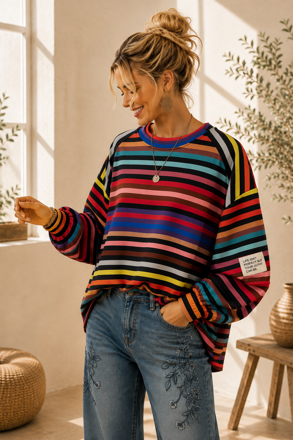 Sweatshirt „Ottavia“ – Streifen-Look | Made in Italy | passend bis ca. Gr. 42/44