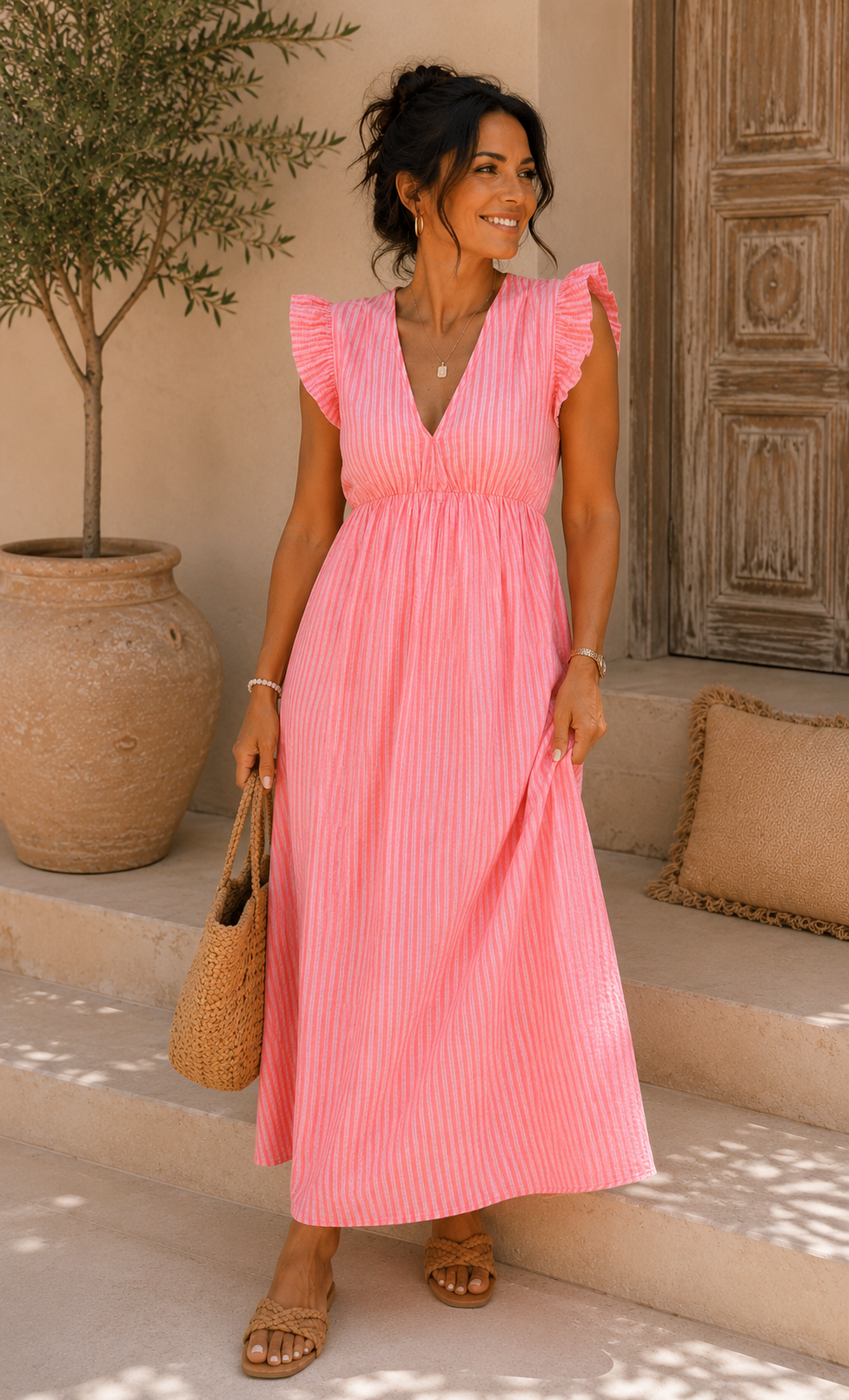 MUSSELIN KLEID ZOE STRIPES 34 - 42 Made in Italy ärmellos Rüsche  Sommerschnapper – vom Umtausch ausgeschlossen
