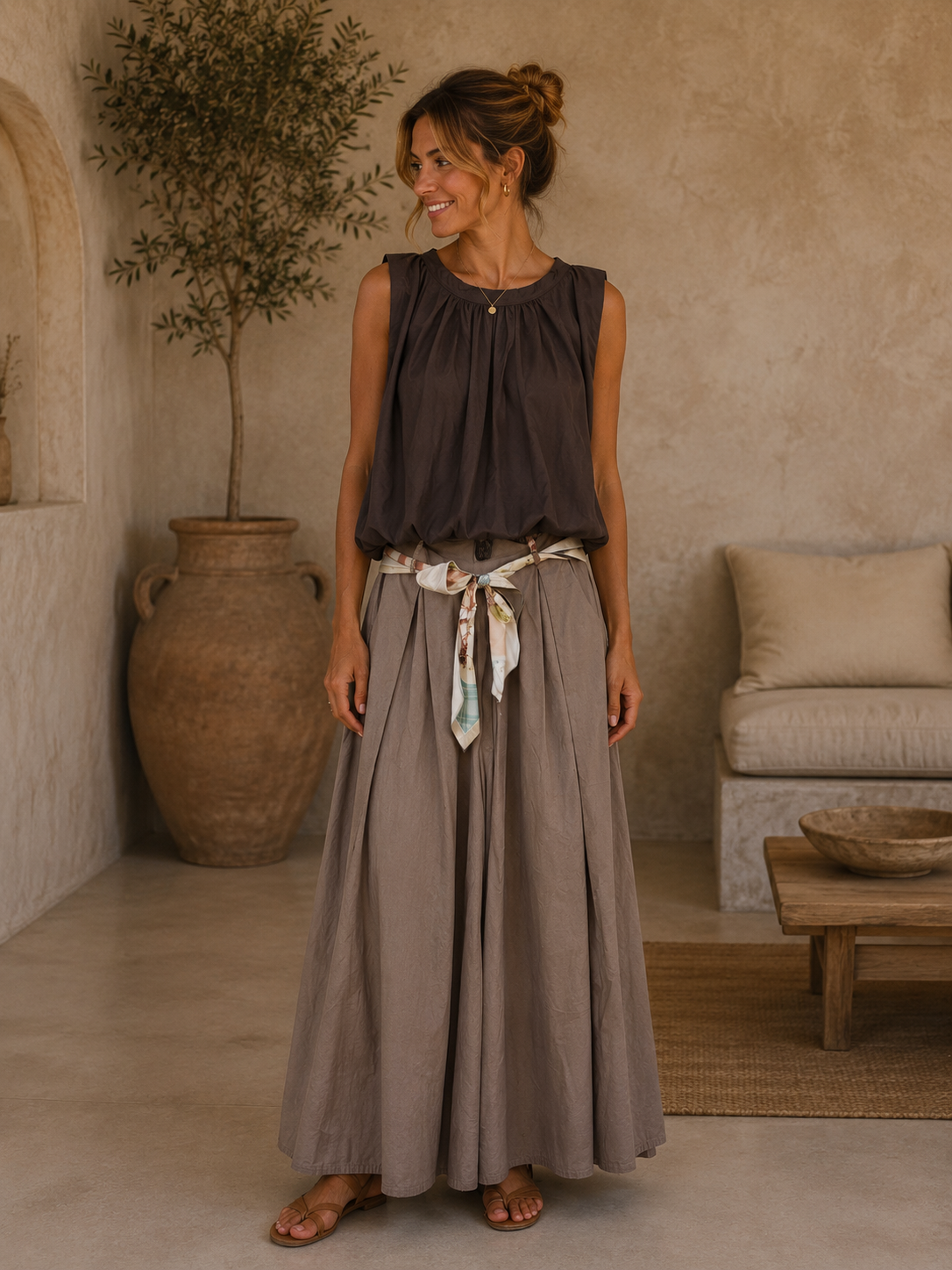 Top Bluse Mariona Uni Bindung im Nacken Made in Italy 34-40/42
