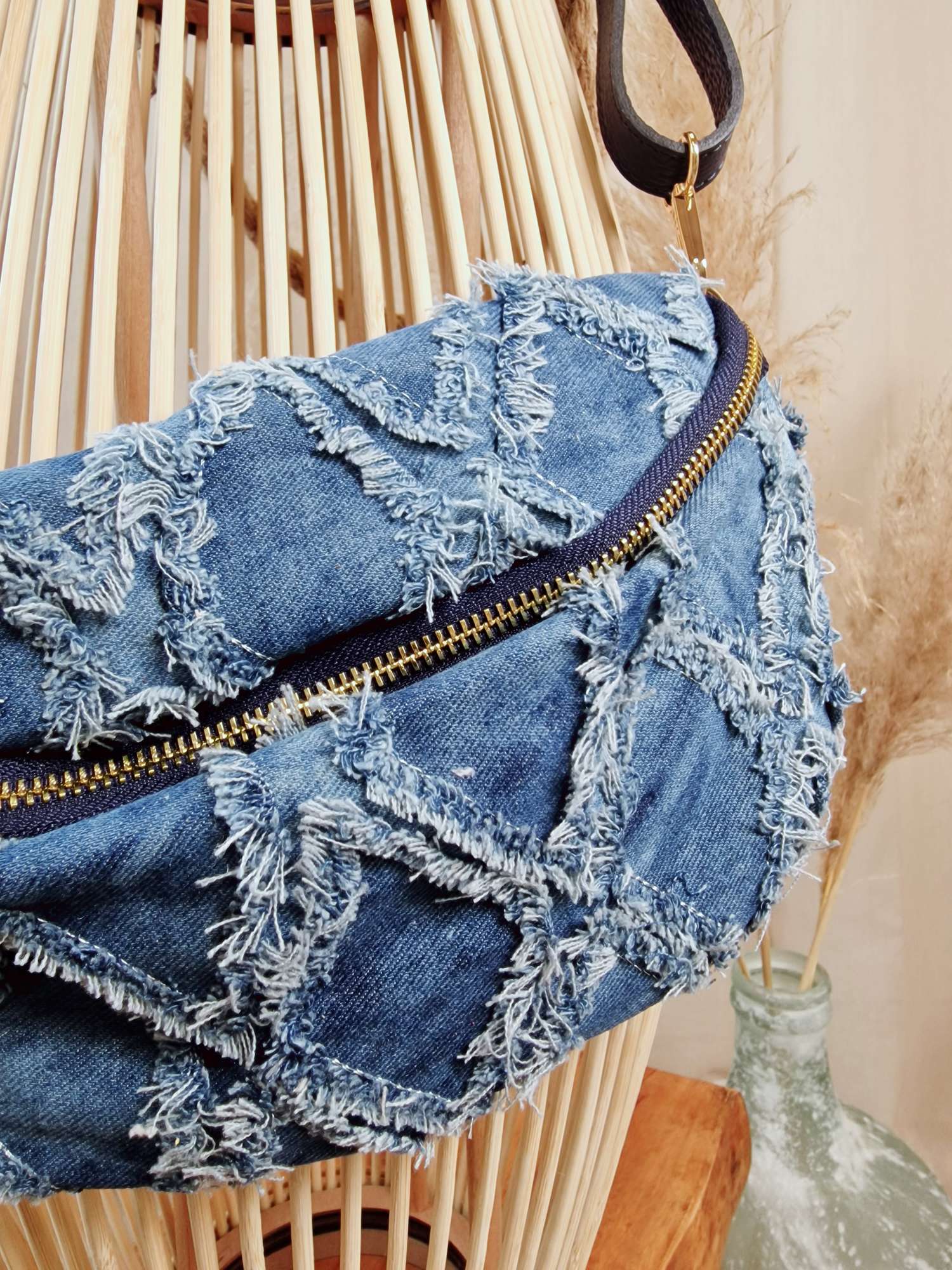 DENIM BAUCHTASCHE MONA DARK BLUE  V3 Made in Italy Umhänge Tasche