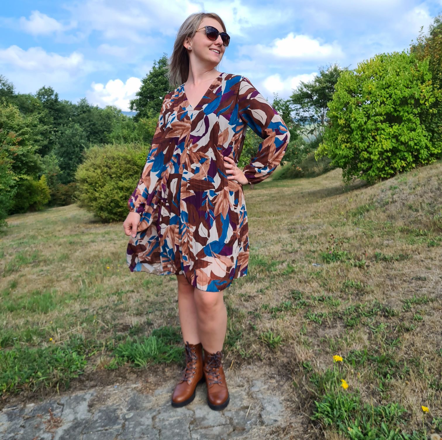 PLISSEE DRESS GINA LEAVES PETROL 36-42 Made in Italy Plissee Herbst Kleid PLISSEE DRESS GINA LEAVES PETROL 36-42 Made in Italy Plissee Herbst Kleid
