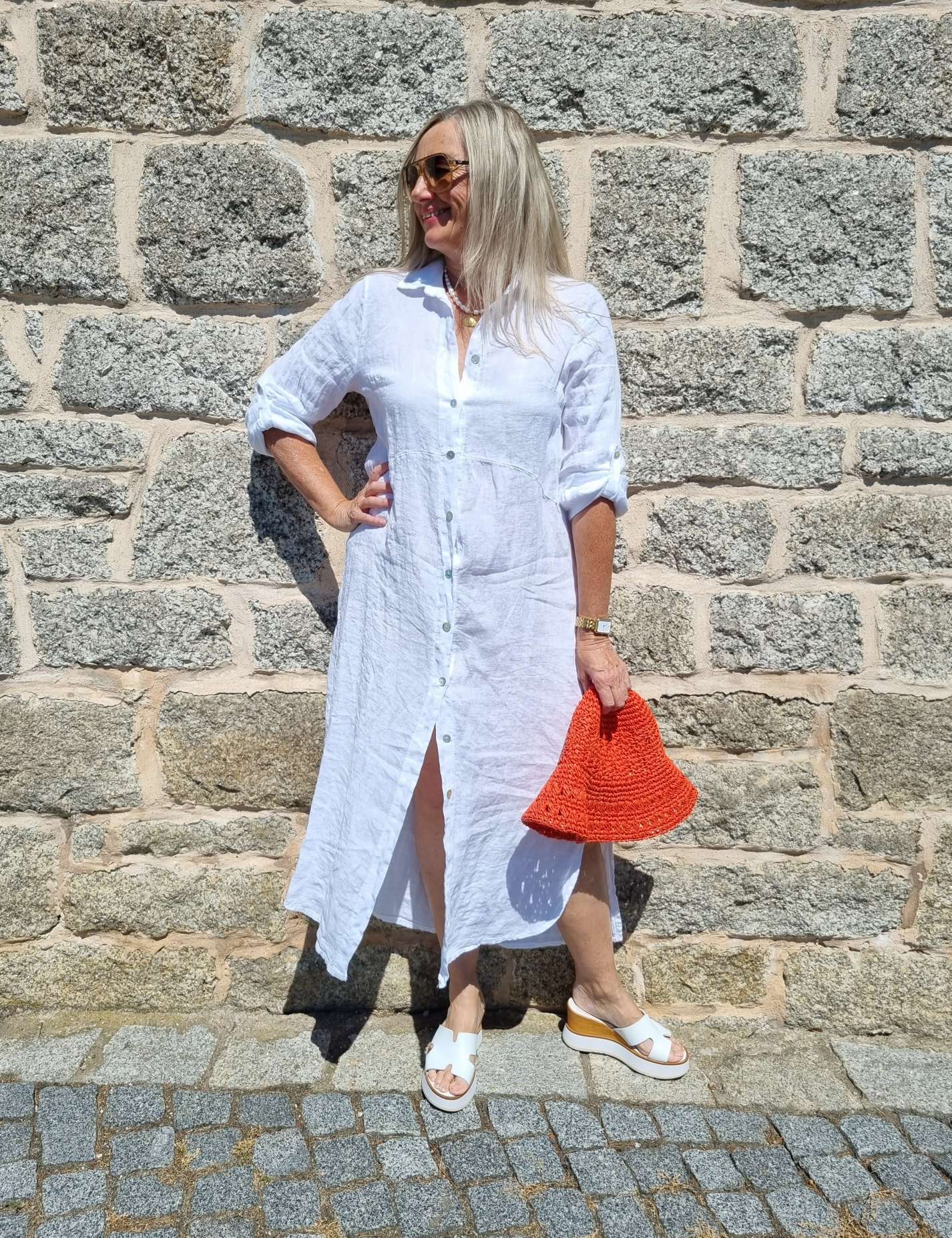 LINEN DESS WANDA 2 WEISS 34-40 Made in Italy Leinen Kleid Long Bluse Mantel LINEN DESS WANDA 2 WEISS 34-40 Made in Italy Leinen Kleid Long Bluse Mantel