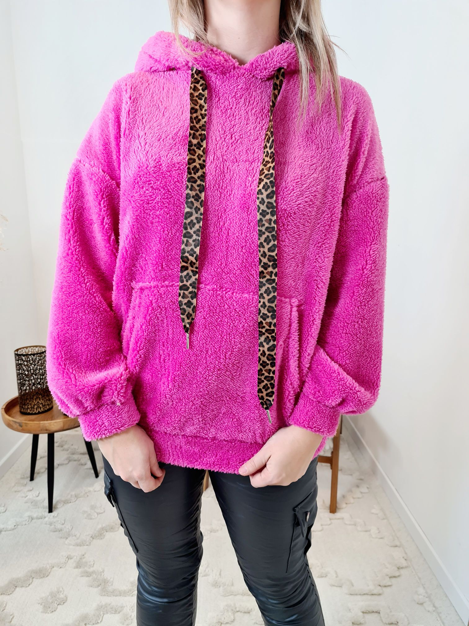 HOODIE ROSIE TEDDY PINK Sweater Kapuze Made in Italy 34-42 Longsleeve Pullover LEO versch. Farben HOODIE ROSIE TEDDY PINK Sweater Kapuze Made in Italy 34-42 Longsleeve Pullover LEO versch. Farben