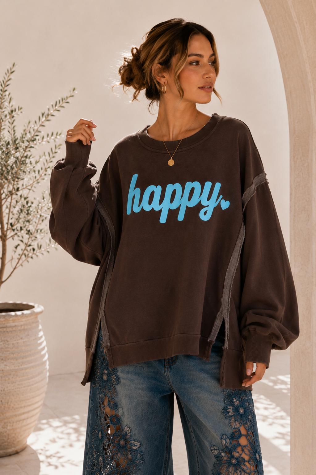 Sweatshirt Nives – Happy Vibes im lässigen Oversize-Look Made in Italy 34-48