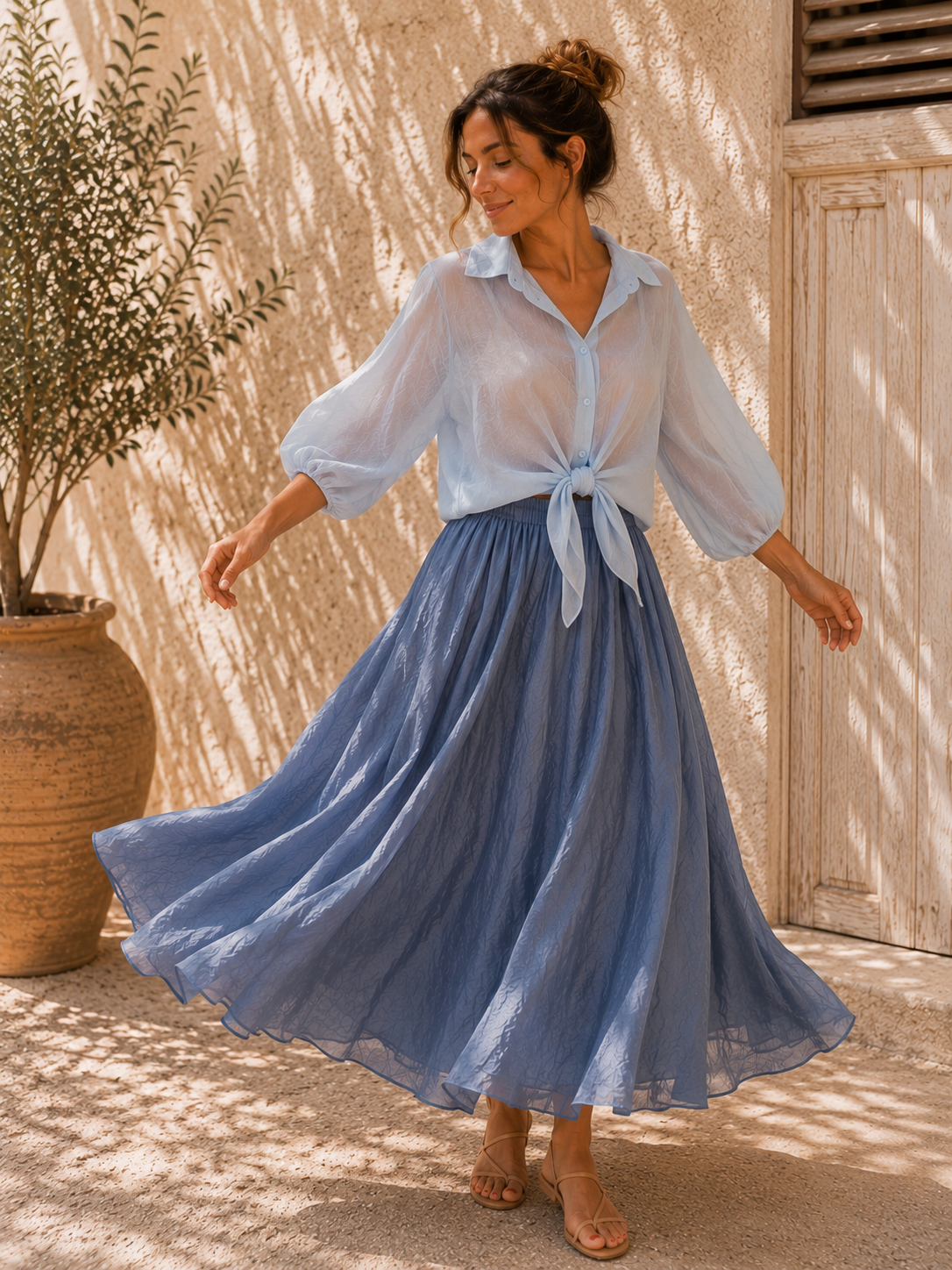 Exklusive Seidenbluse Nerea Uni leicht transparent zum Binden 34-42/44