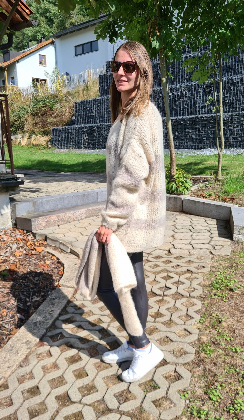 OVERSIZE KNIT SWEATER MARIA STRIPES CREME TAUPE + SCHAL Strickpullover Pullover 34-42 Made in Italy OVERSIZE KNIT SWEATER MARIA STRIPES CREME TAUPE + SCHAL Strickpullover Pullover 34-42 Made in Italy