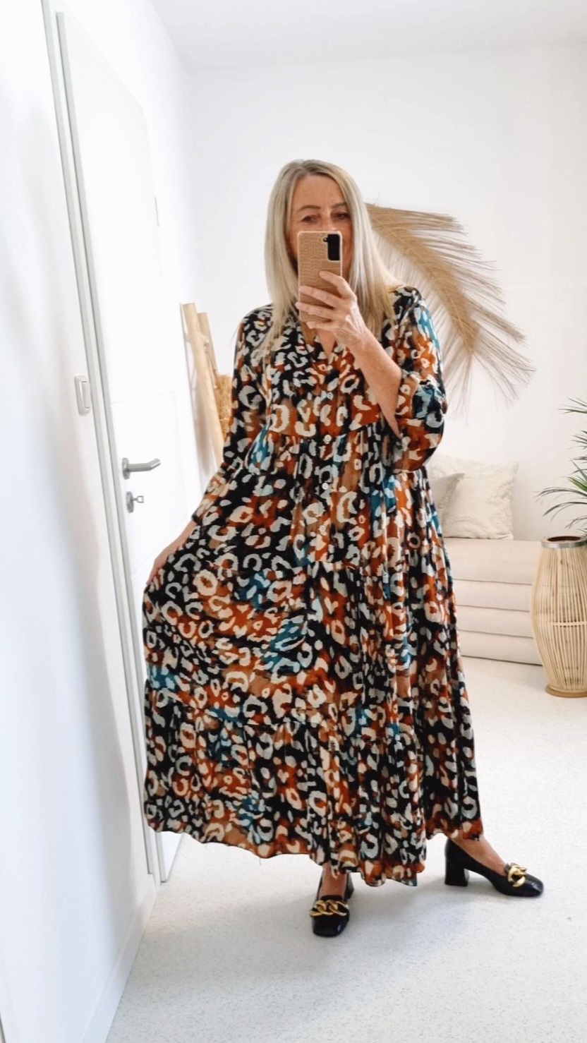 MAXI TUNIKA DRESS SAFARI PETROL 34-42 Made in Italy langes Kleid Hängerchen Tunikakleid MAXI TUNIKA DRESS SAFARI PETROL 34-42 Made in Italy langes Kleid Hängerchen Tunikakleid