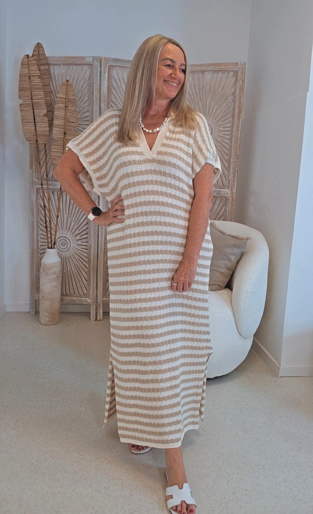 EDLES STRICKKLEID PAGUERA STRIPES Made in Italy 34 - 44 KNIT DRESS Oversize 