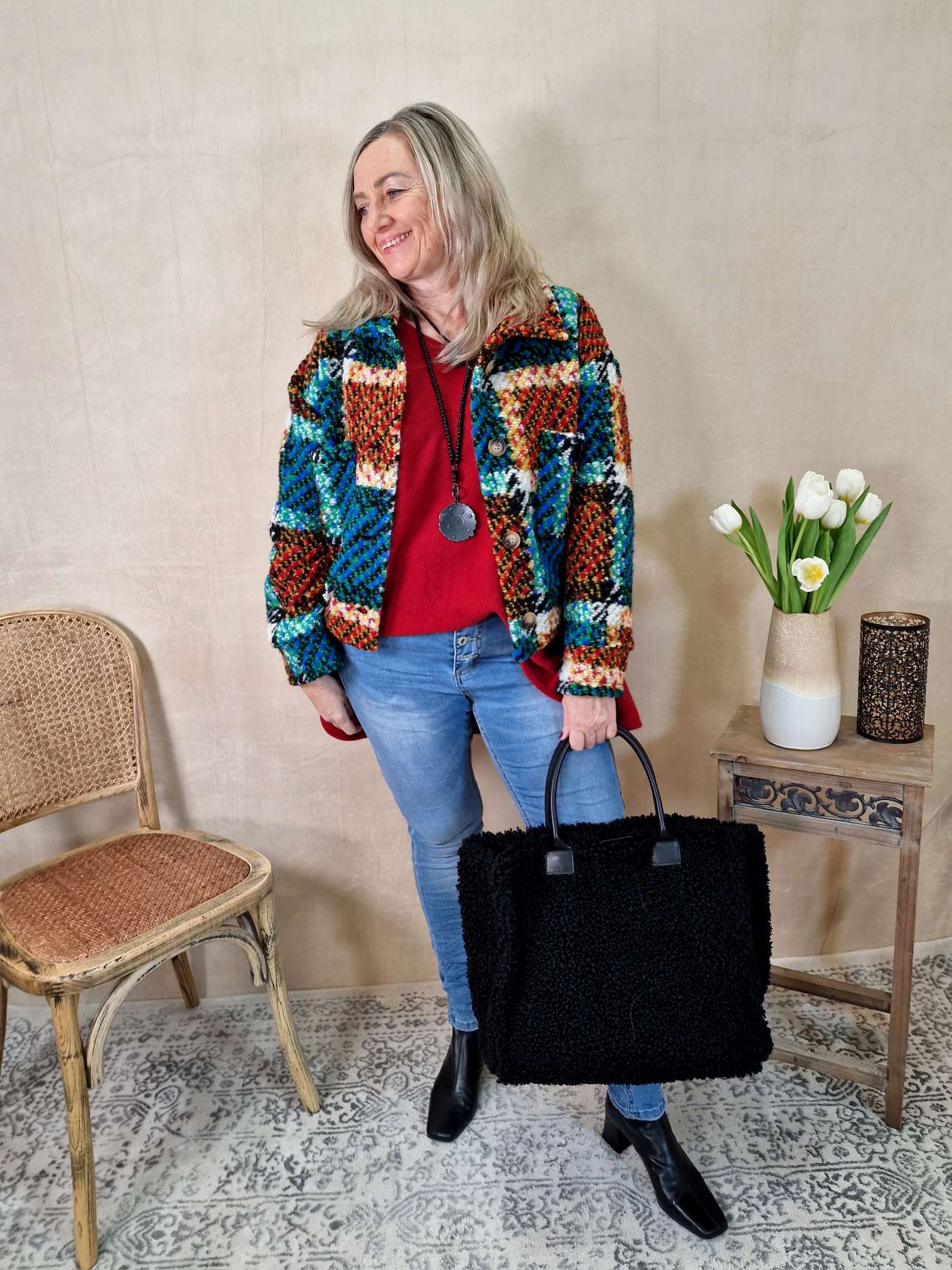 KARO WOLL JACKE KURZ KATJA BUNT 36-40 Made in Italy Jacke Fleece COAT KARO WOLL JACKE KURZ KATJA BUNT 36-40 Made in Italy Jacke Fleece COAT
