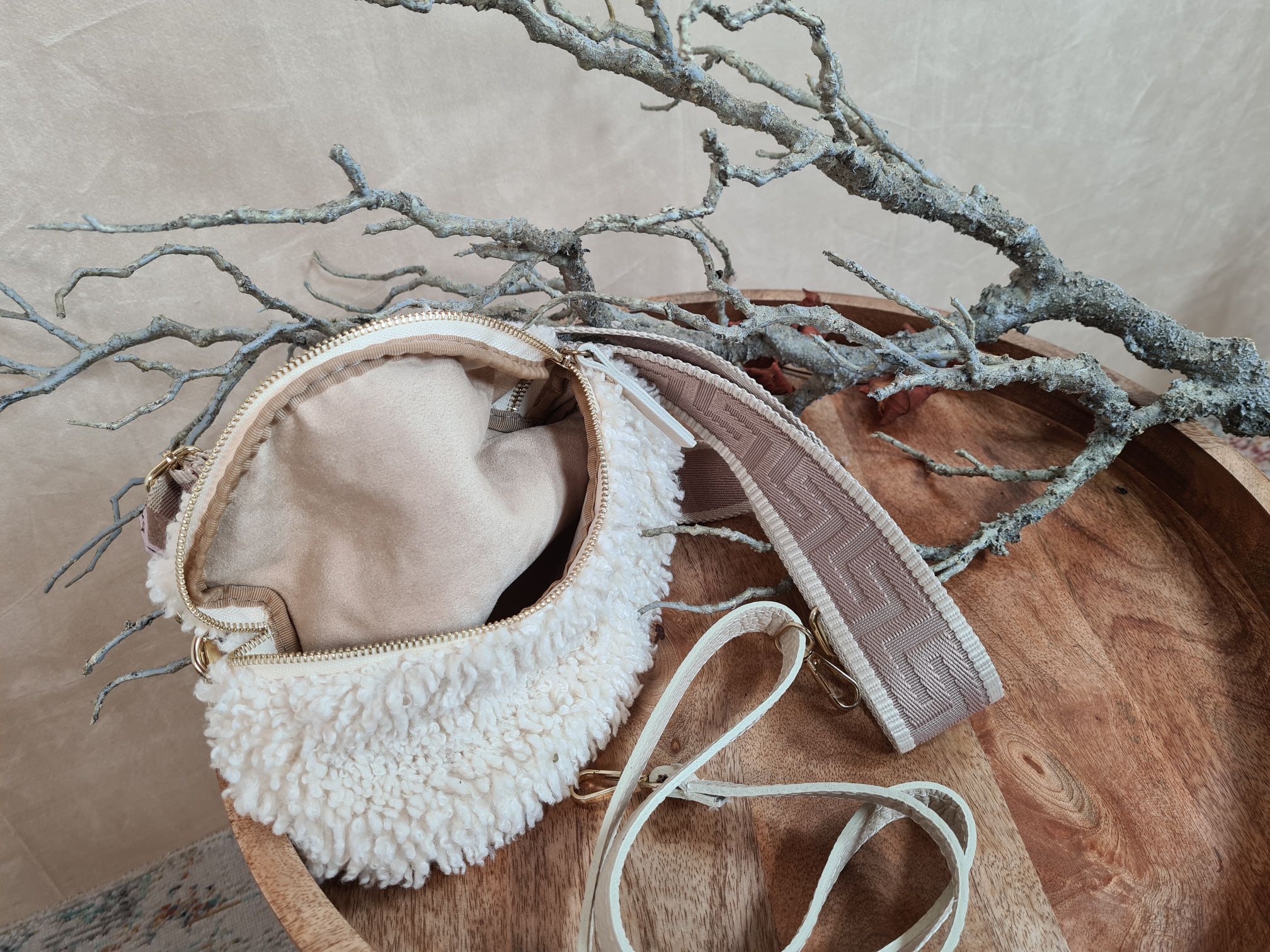 BAUCHTASCHE TEDDY M AURI CREME Umhängetasche mit Leder Made in Italy BAUCHTASCHE TEDDY M AURI CREME Umhängetasche mit Leder Made in Italy
