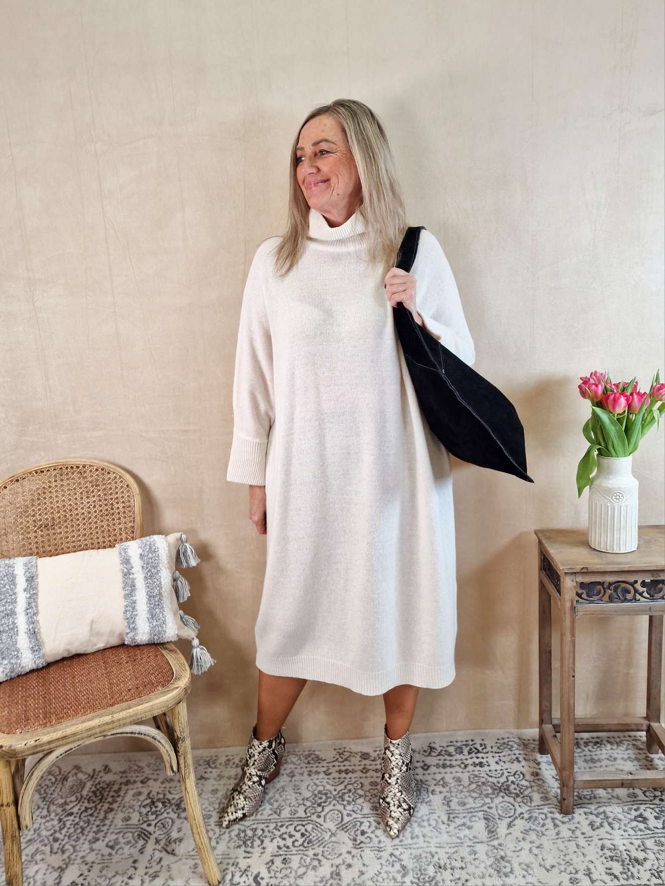 CASHMERE DRESS STELLA CREME 34-44 Made in Italy Strick Kleid Long Pullover CASHMERE DRESS STELLA CREME 34-44 Made in Italy Strick Kleid Long Pullover
