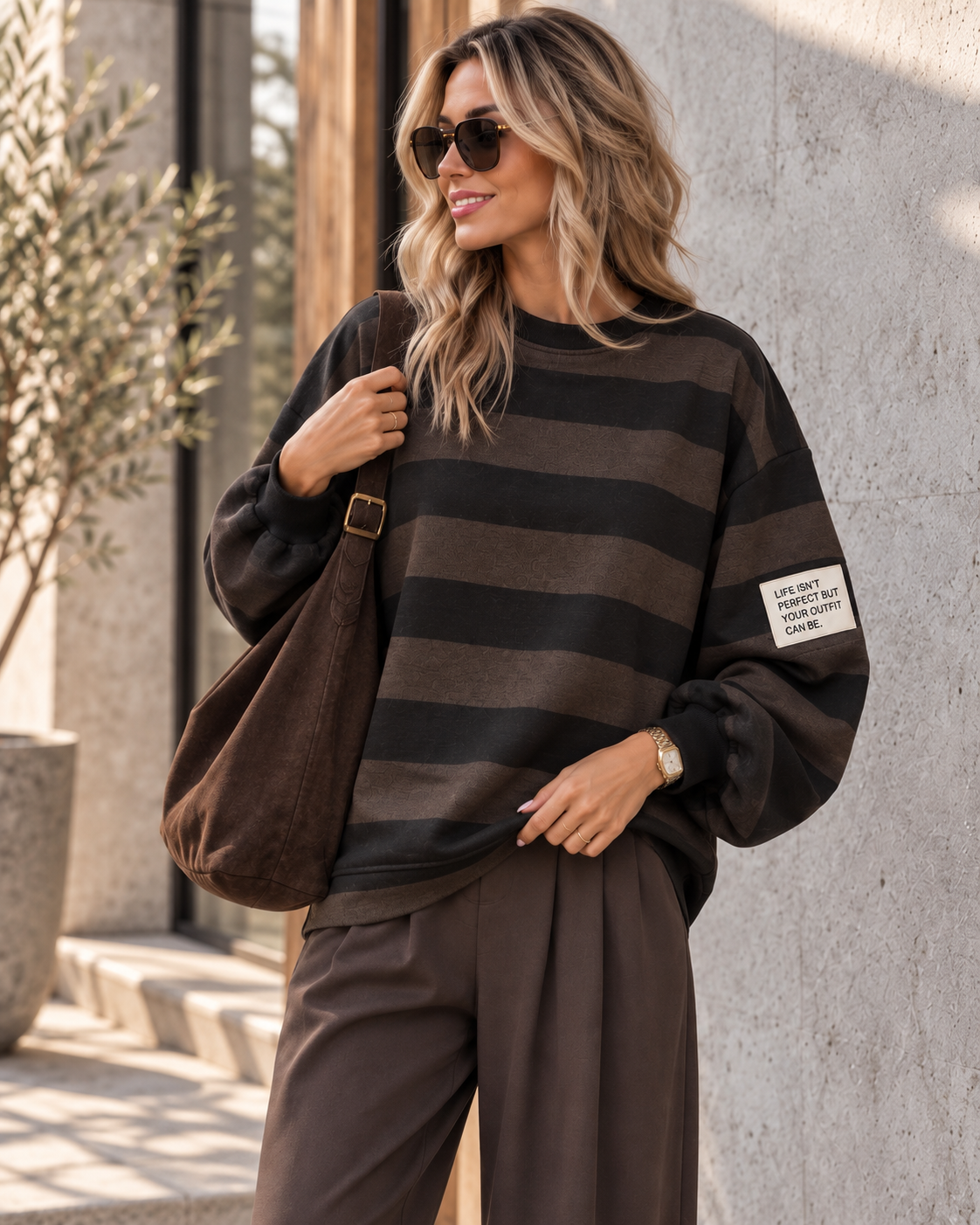 Baumwoll Stripe Love Sweater mit PATCH I SW0128 I 34-42 / Made in Italy