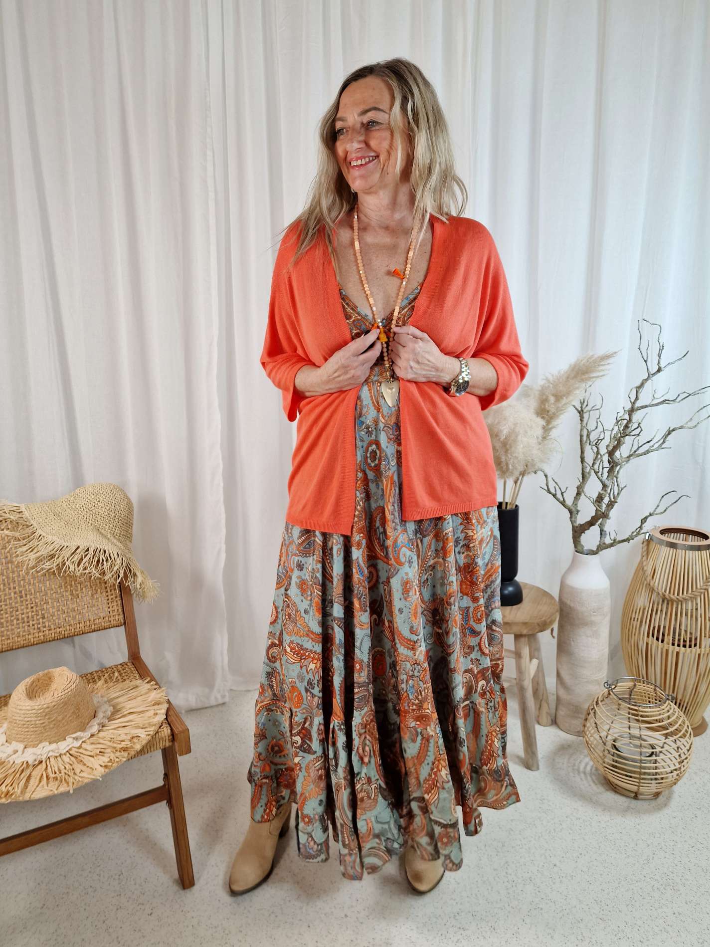 LIGHT KNIT CARDIGAN LENI KORALLE 34-42 Made in Italy Strickjacke
