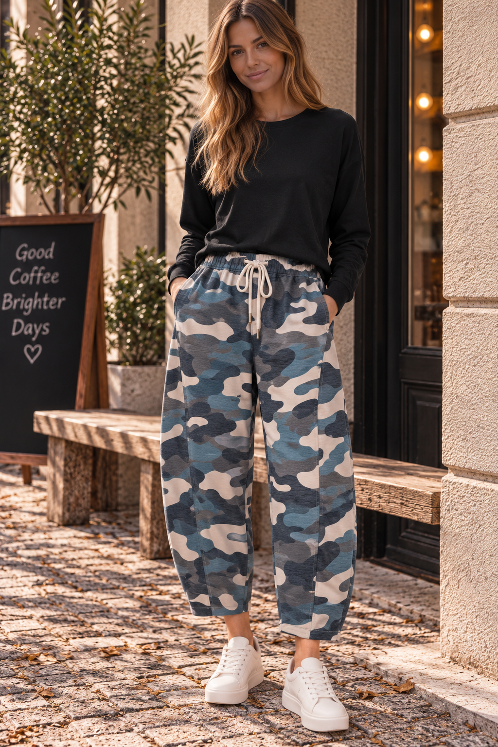 Ballon-Jogpant Amaris CAMOULFAGE HO0124 – lässige Basic Pants für jeden Tag Made in Italy 34-42/44