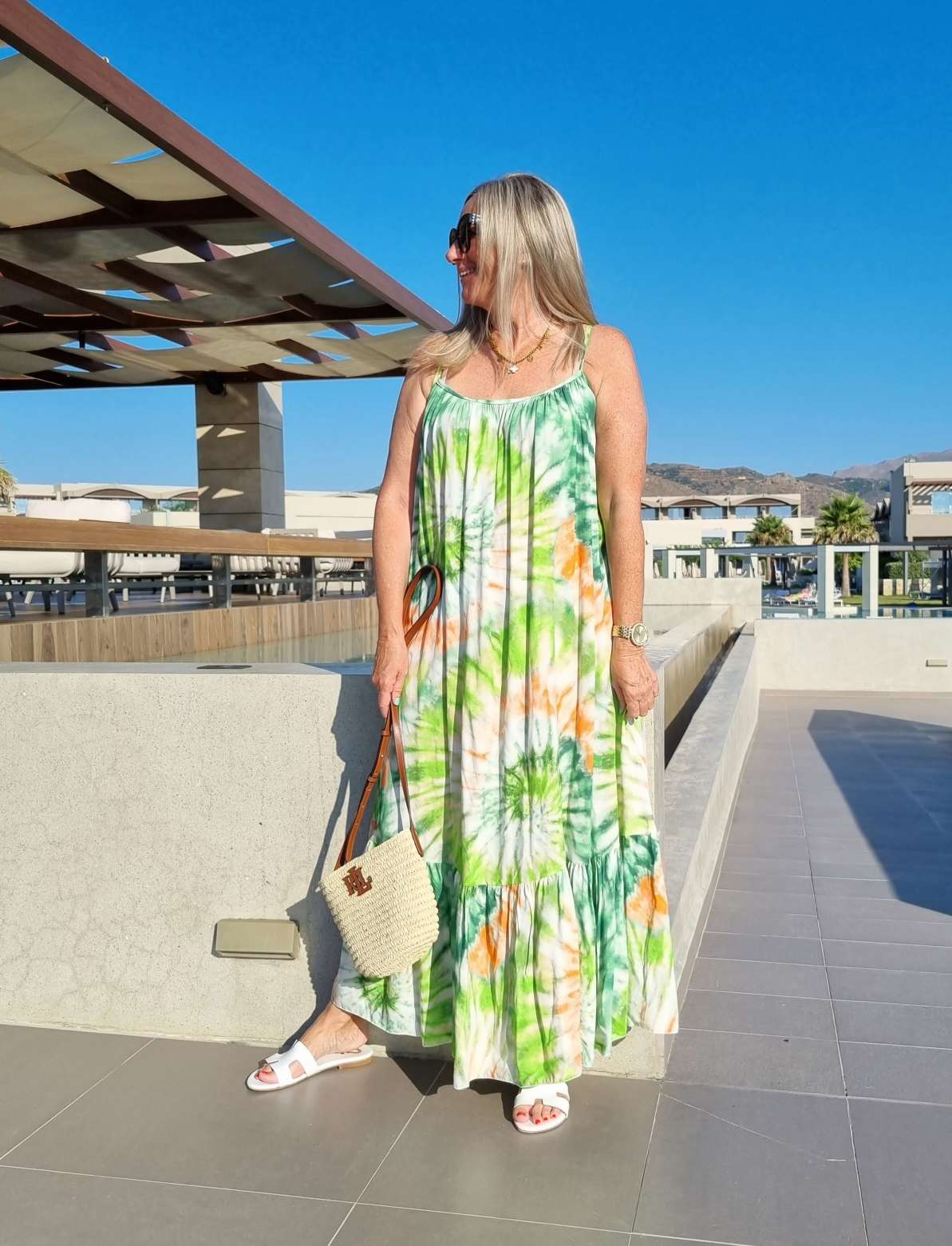 SPAGHETTI DRESS DALLAS GRÜN 34-42 Made in Italy Maxi Kleid Sommer Strandkleid Abendkleid BATIK Tie Dye