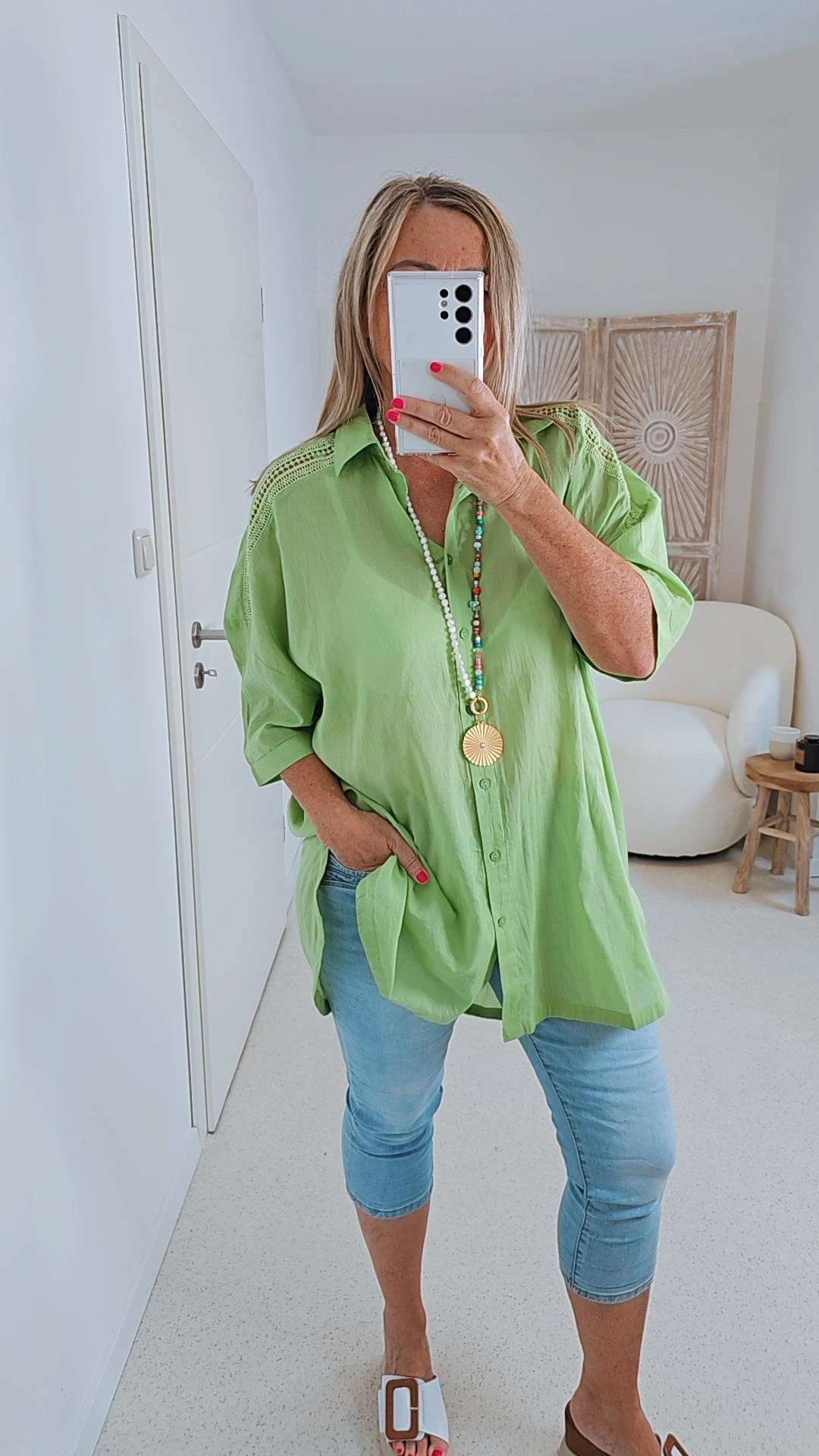 BLUSE SHERON 34-42 Made in Italy Tunika Lochstickerei Lochmuster
