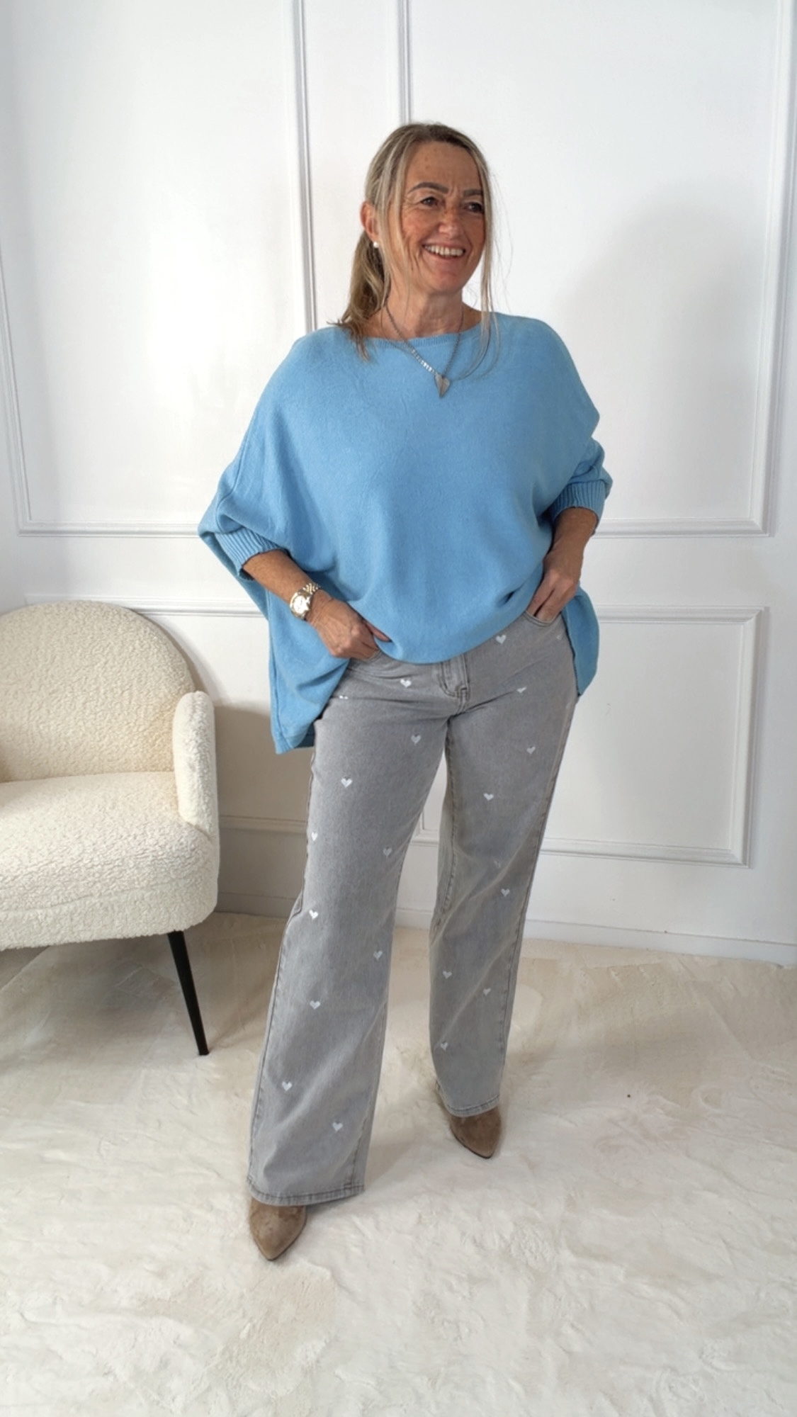 OVERSIZE KNIT SWEATER STRICK PULLOVER LILLE Made in Italy 34 - 48/50