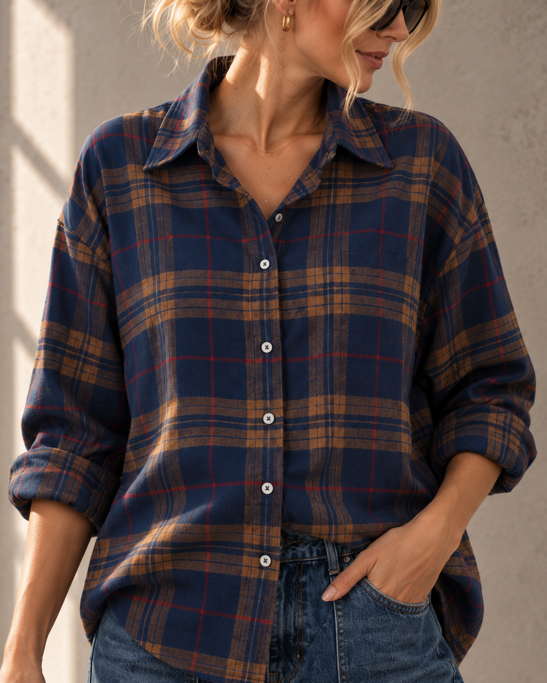 Cozy Flanell Karo Oversize-Bluse I BL0132 I 34-44 I Made in Italy