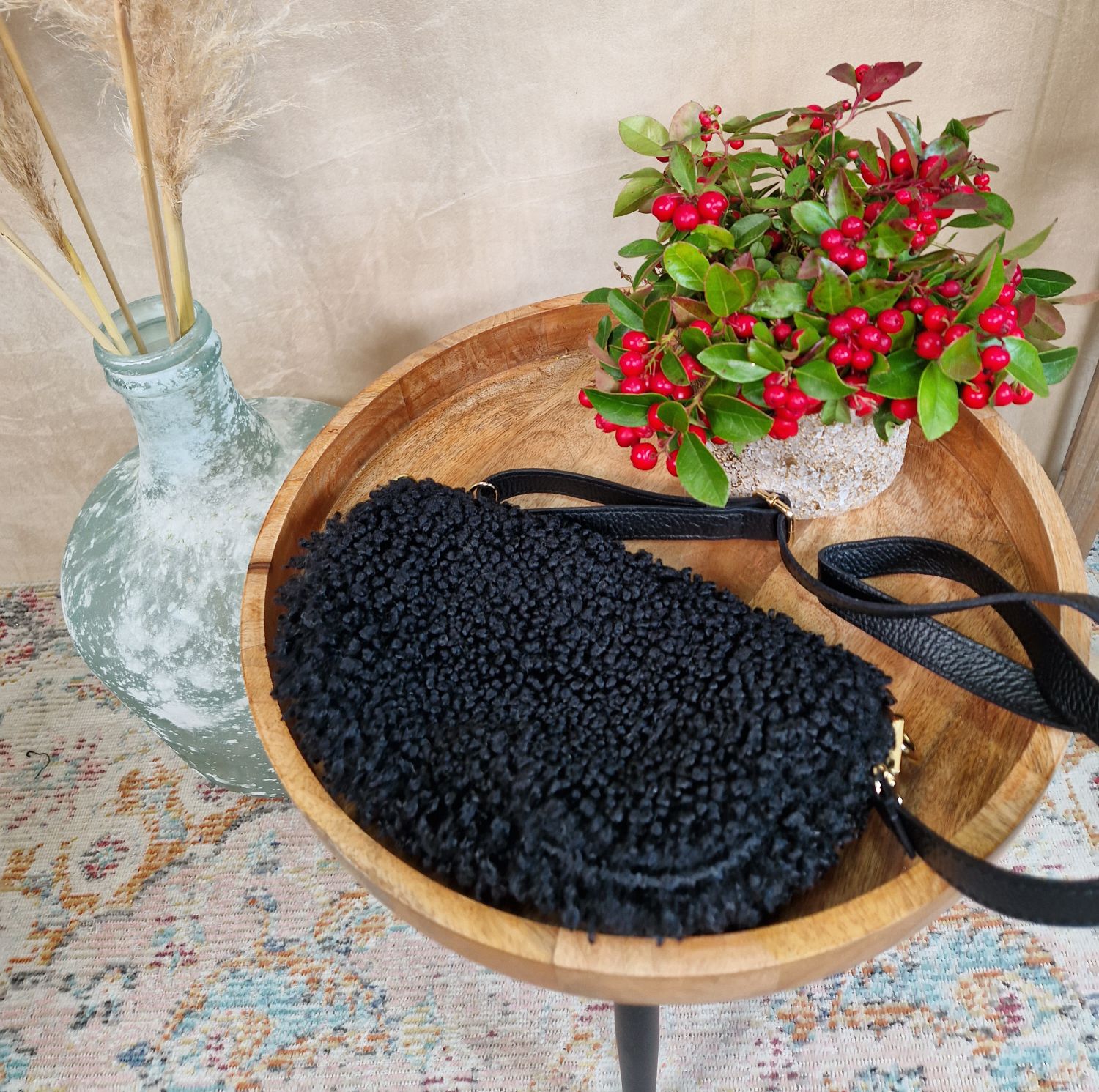 BAUCHTASCHE TEDDY M AURI SCHWARZ  Umhängetasche mit Leder Made in Italy 