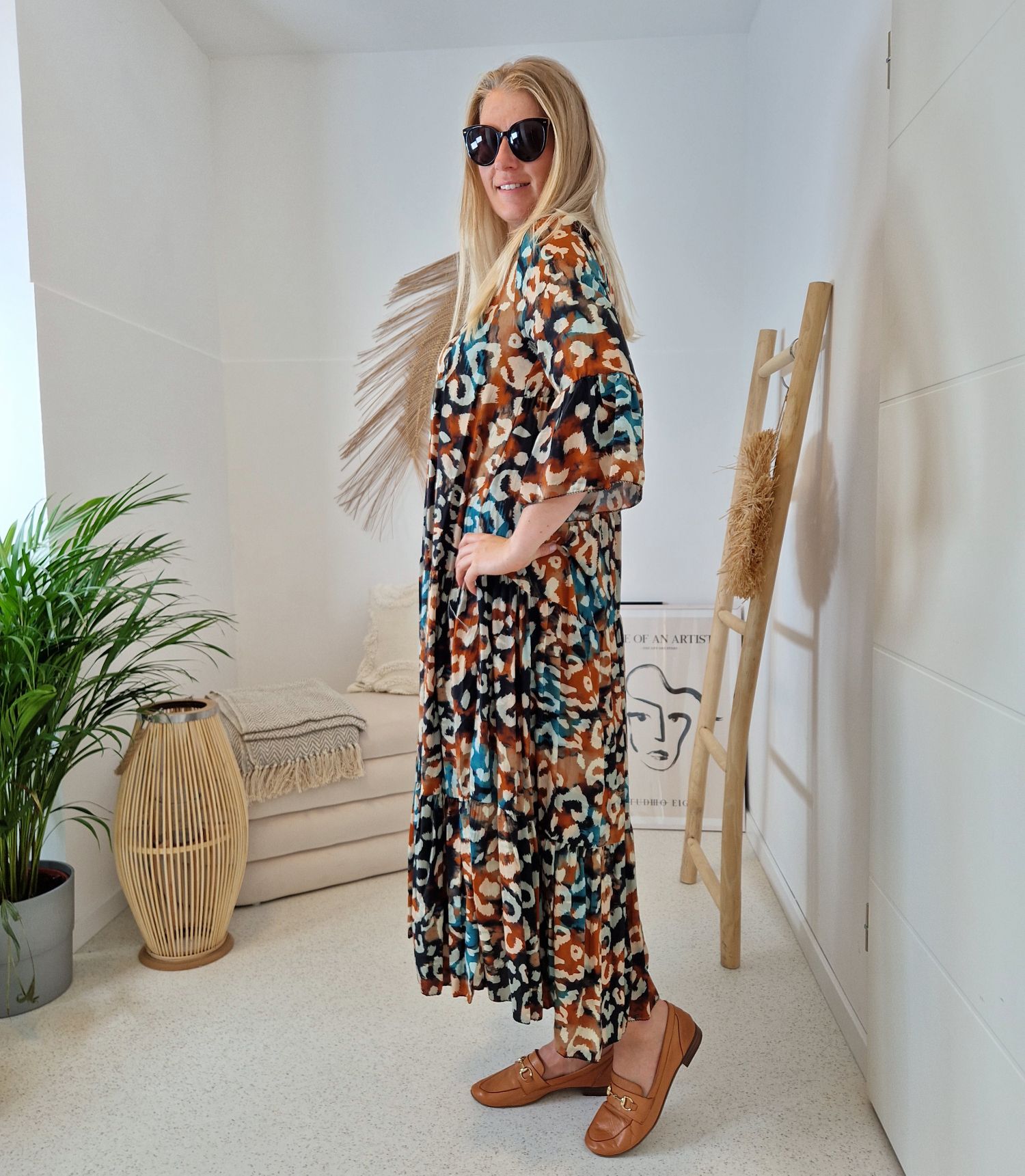 MAXI TUNIKA DRESS SAFARI PETROL 34-42 Made in Italy langes Kleid Hängerchen Tunikakleid MAXI TUNIKA DRESS SAFARI PETROL 34-42 Made in Italy langes Kleid Hängerchen Tunikakleid