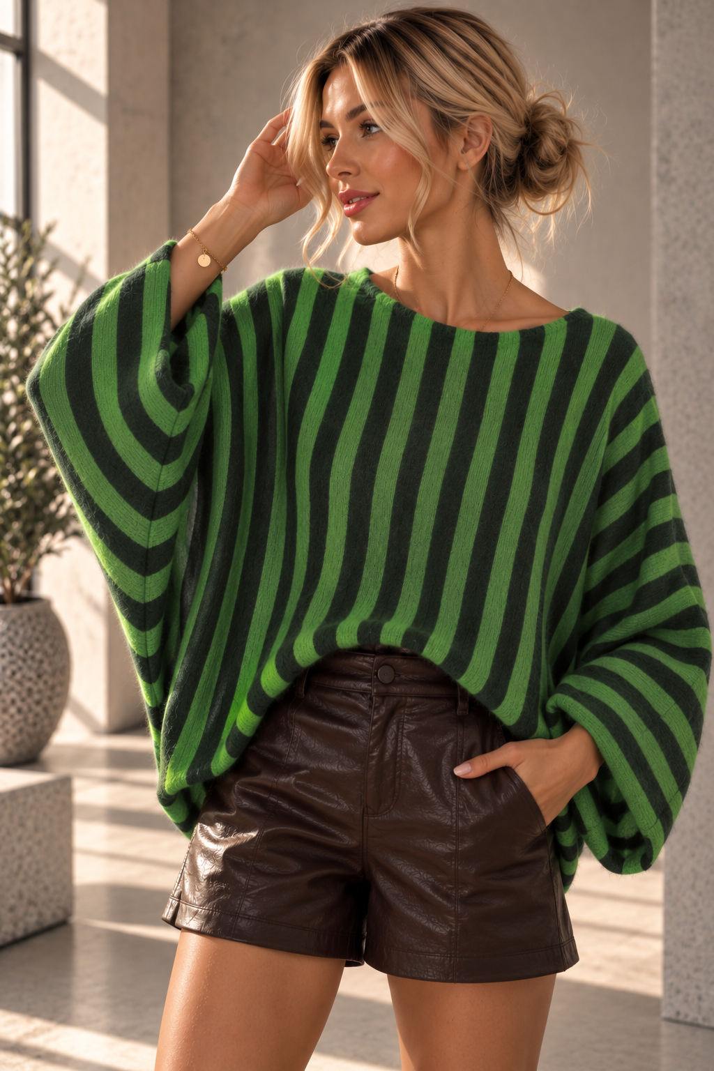 H00119 Oversize Fledermaus-Strickpullover mit Alpaka I 34-46/48 I Made in Italy
