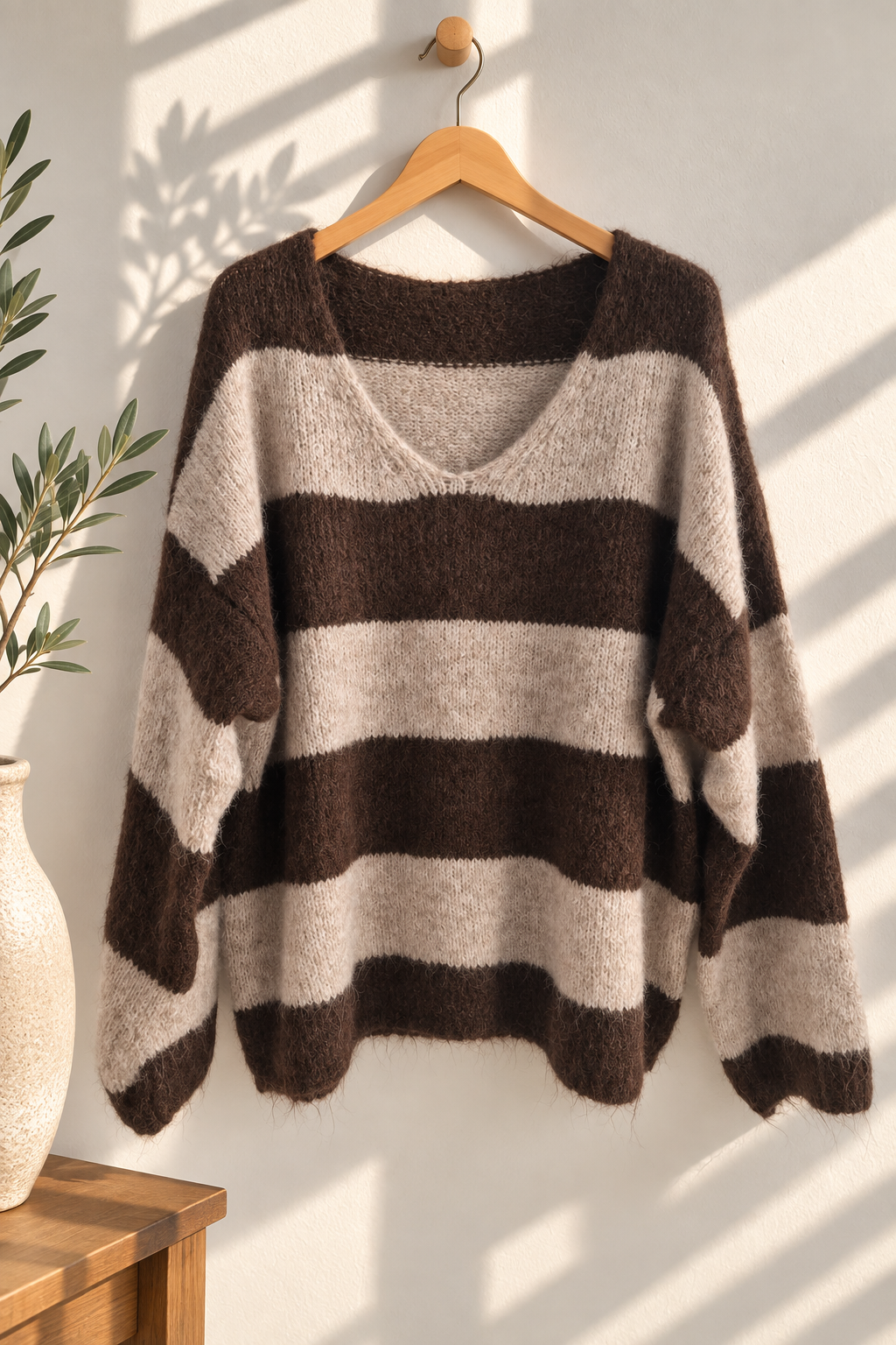 Kuscheliger Streifen-Strickpullover mit Alpaka SP0090 Made in Italy | bis ca. Gr. 44