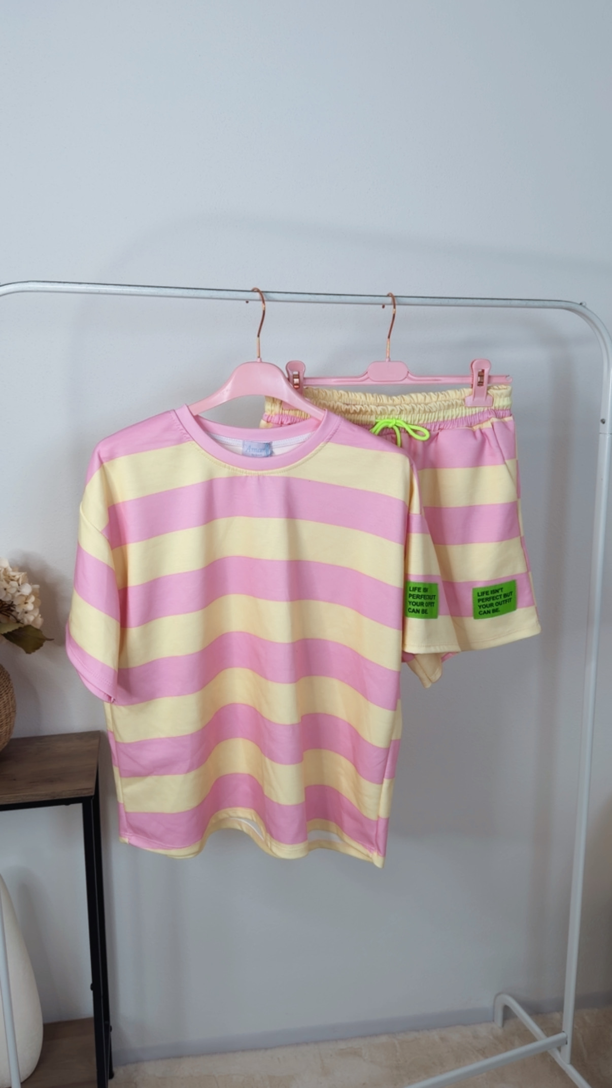 Set Amaris Butterstoff Blockstreifen Sweatshirt & Short Patch Made in Itlay 34-40/42