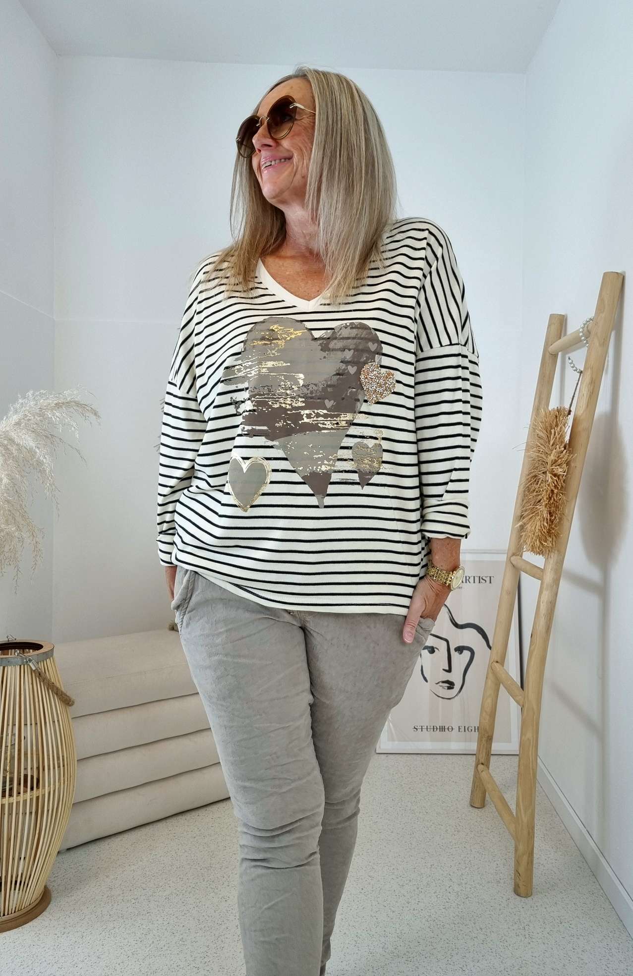 LONGSLEEVE SHIRT DANA SMALL STRIPES CREME 34-42 Made in Italy Langarm Pullover LONGSLEEVE SHIRT DANA SMALL STRIPES CREME 34-42 Made in Italy Langarm Pullover