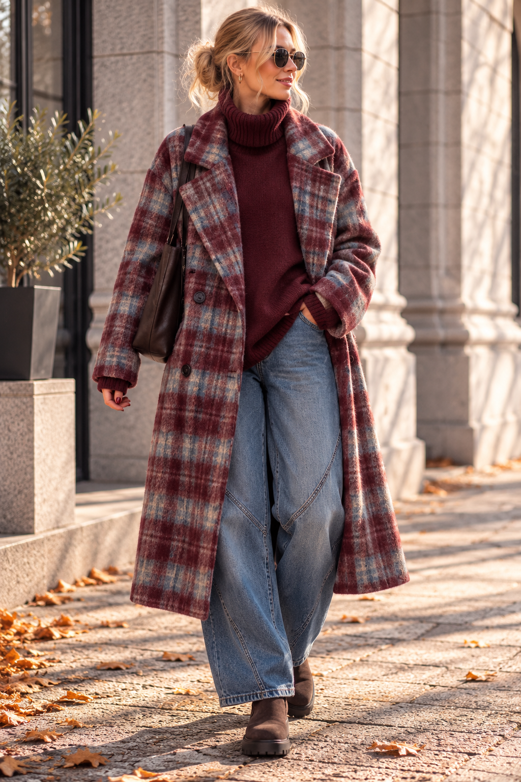 Oversize Karomantel MA0184 im kuscheligen Woll-Look  Made in Italy Gr 34-42