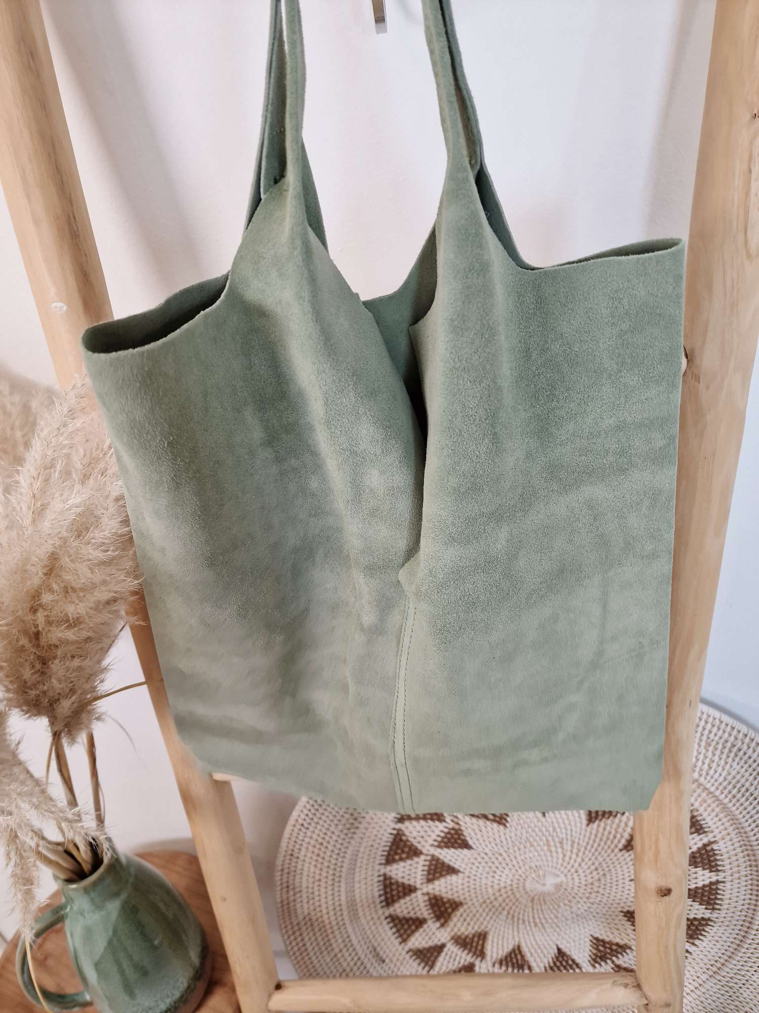 WILDLEDER SHOPPER ADELE SALBEI Made in Italy Echtleder Tasche Schultertasche