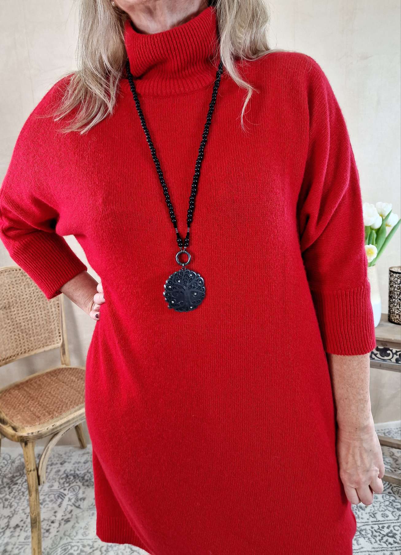 CASHMERE DRESS STELLA ROT 34-42 Made in Italy Strick Kleid Long Pullover CASHMERE DRESS STELLA ROT 34-42 Made in Italy Strick Kleid Long Pullover