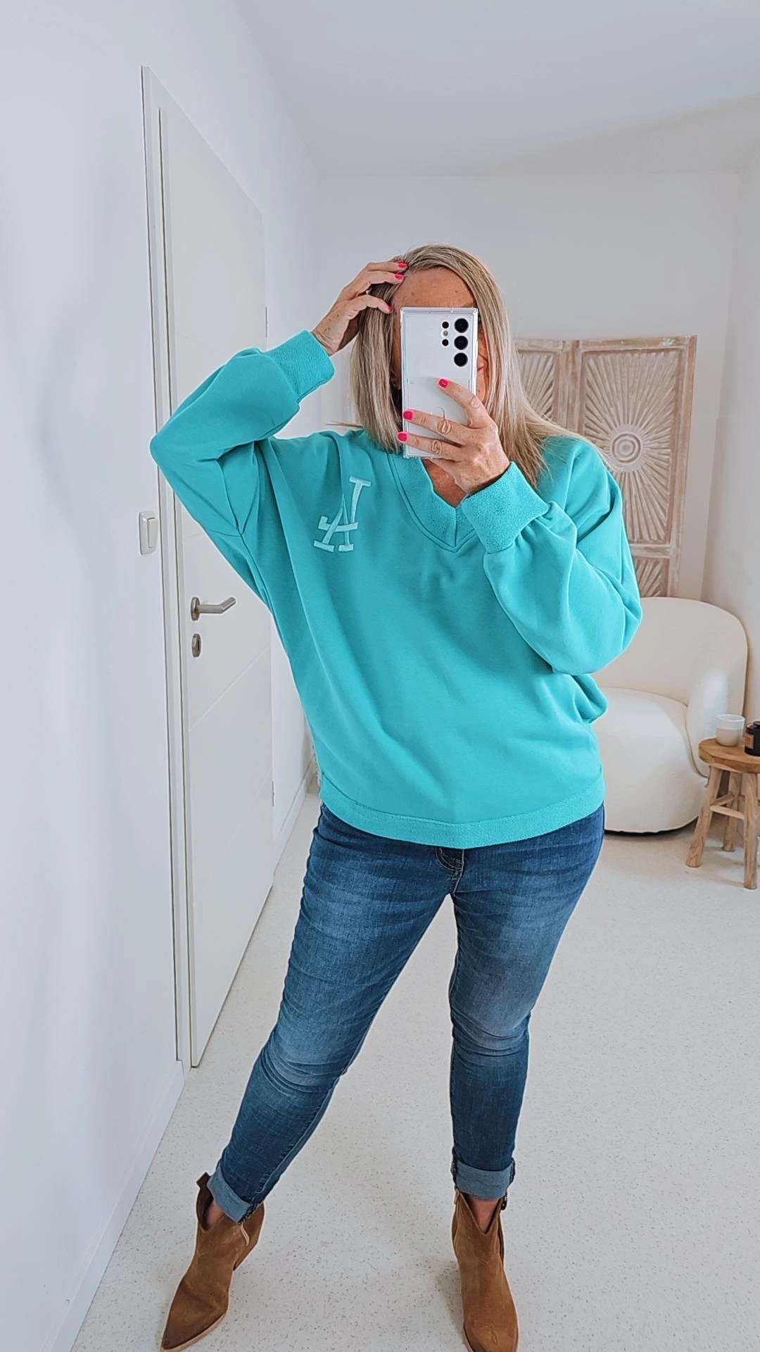 SWEATER MEIKE LA TÜRKIS Made in Italy Sweatshirt Pullover Gr. 34-42 