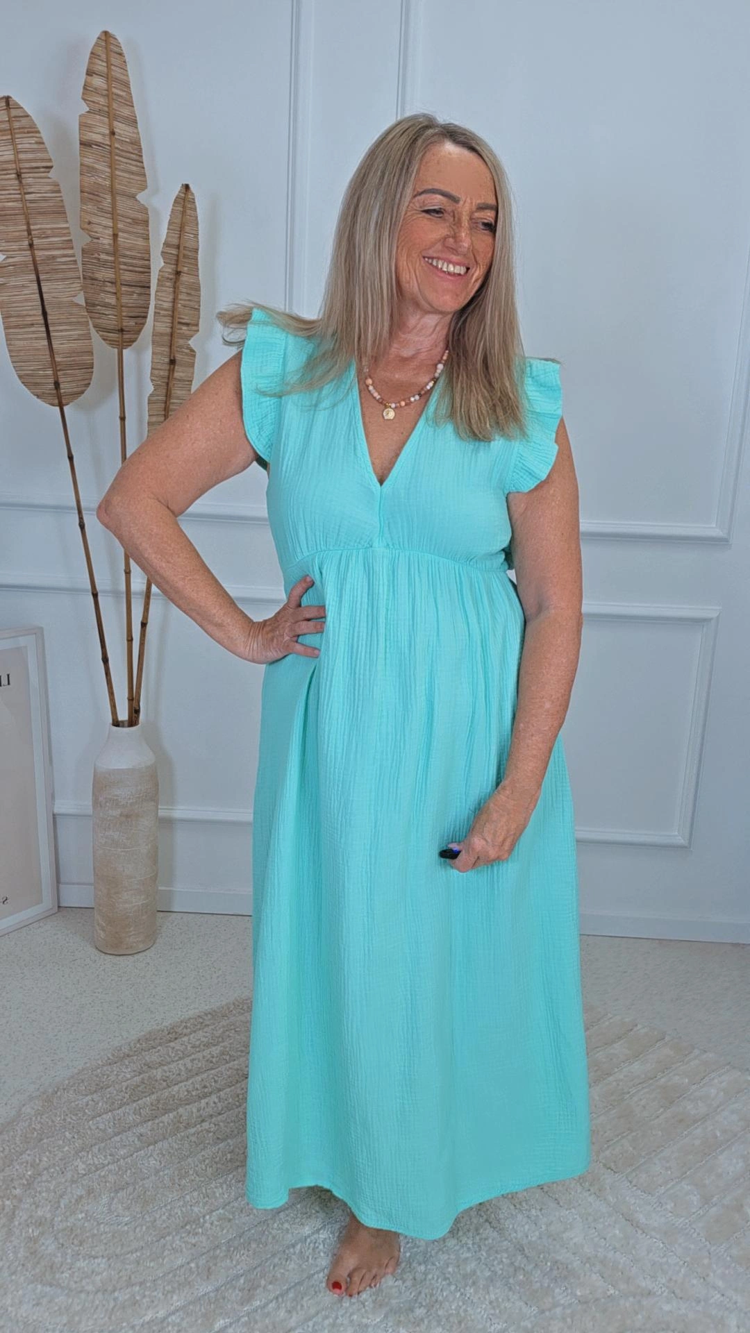 MUSSELIN KlEID ZOE BIANCO MIA 34 - 42 Made in Italy ärmellos Rüsche 