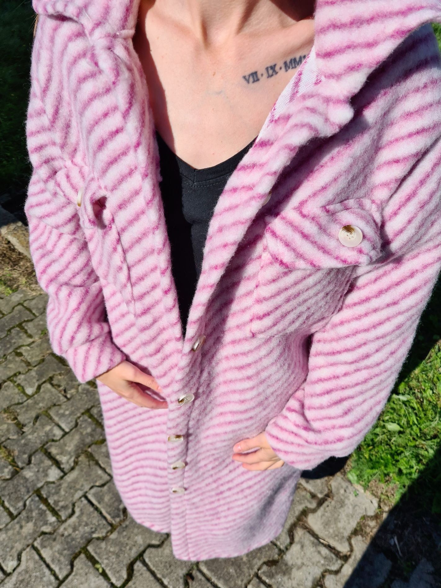 WOLL MANTEL PIA STRIPES BEERE 36-42 Made in Italy Winter Jacke Fleece Mantel COAT WOLL MANTEL PIA STRIPES BEERE 36-42 Made in Italy Winter Jacke Fleece Mantel COAT