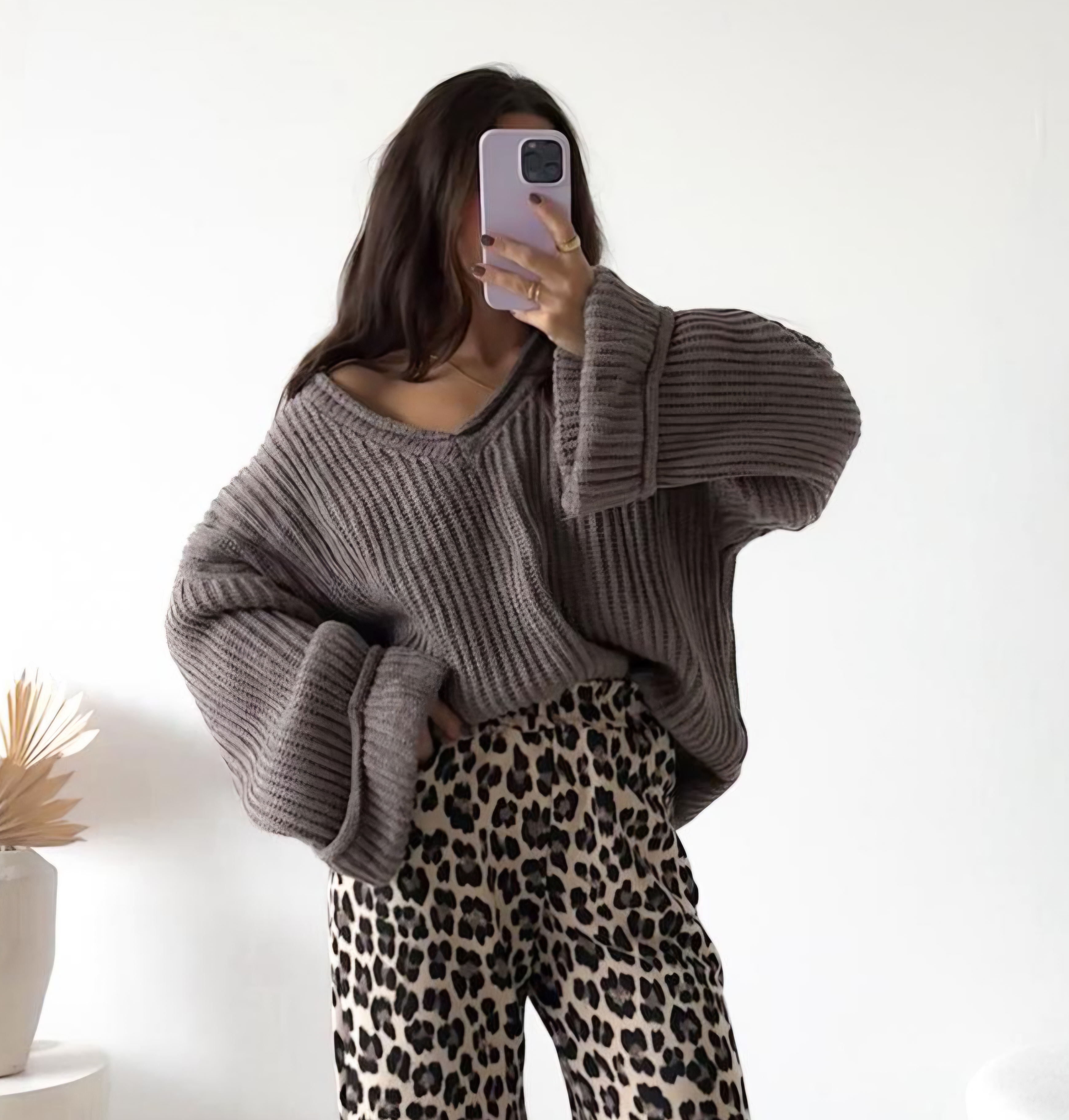 KURZER STRICK PULLOVER IRIS mit Trompetenärmeln 34-44 Made in Italy V-Ausschnitt / Grobstrick