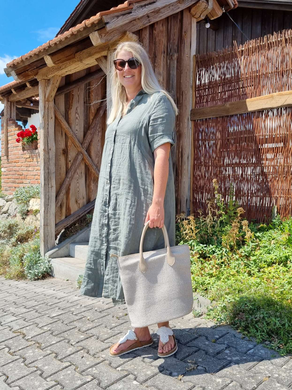 LINEN DESS WILMA KHAKI 34-42 Made in Italy Leinen Kleid Long Bluse Mantel LINEN DESS WILMA KHAKI 34-42 Made in Italy Leinen Kleid Long Bluse Mantel