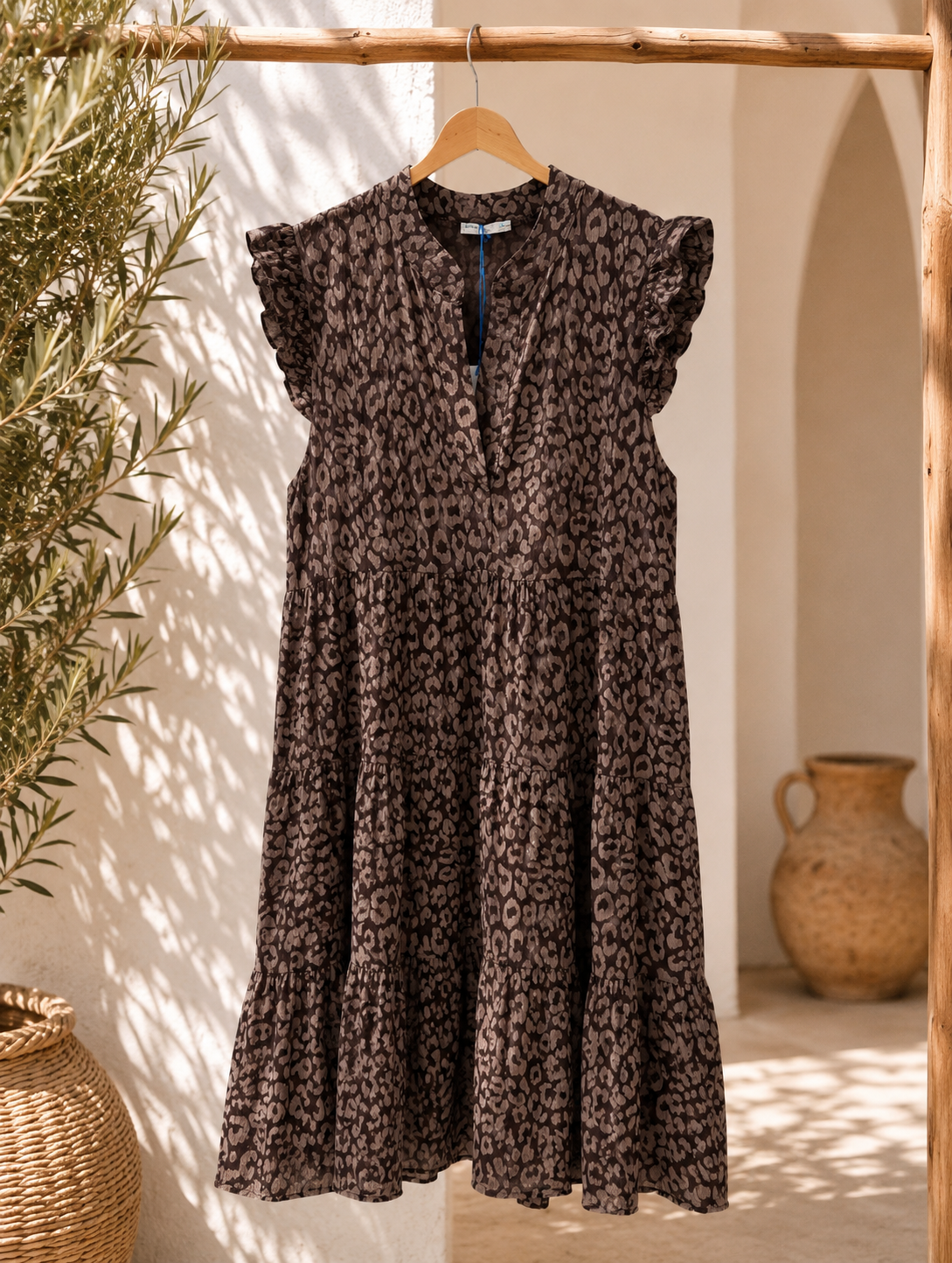 MUSSELIN KLEID TAMI SCHOKO Leo kurz Rüschen 34 - 42 Summer Dress