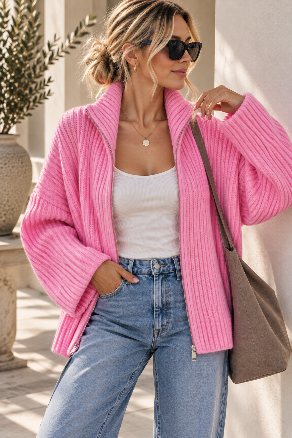 Uni Strickjacke mit Zwei-Wege-Zipper & breitem Rippkragen | SJ0103 | Made in Italy
