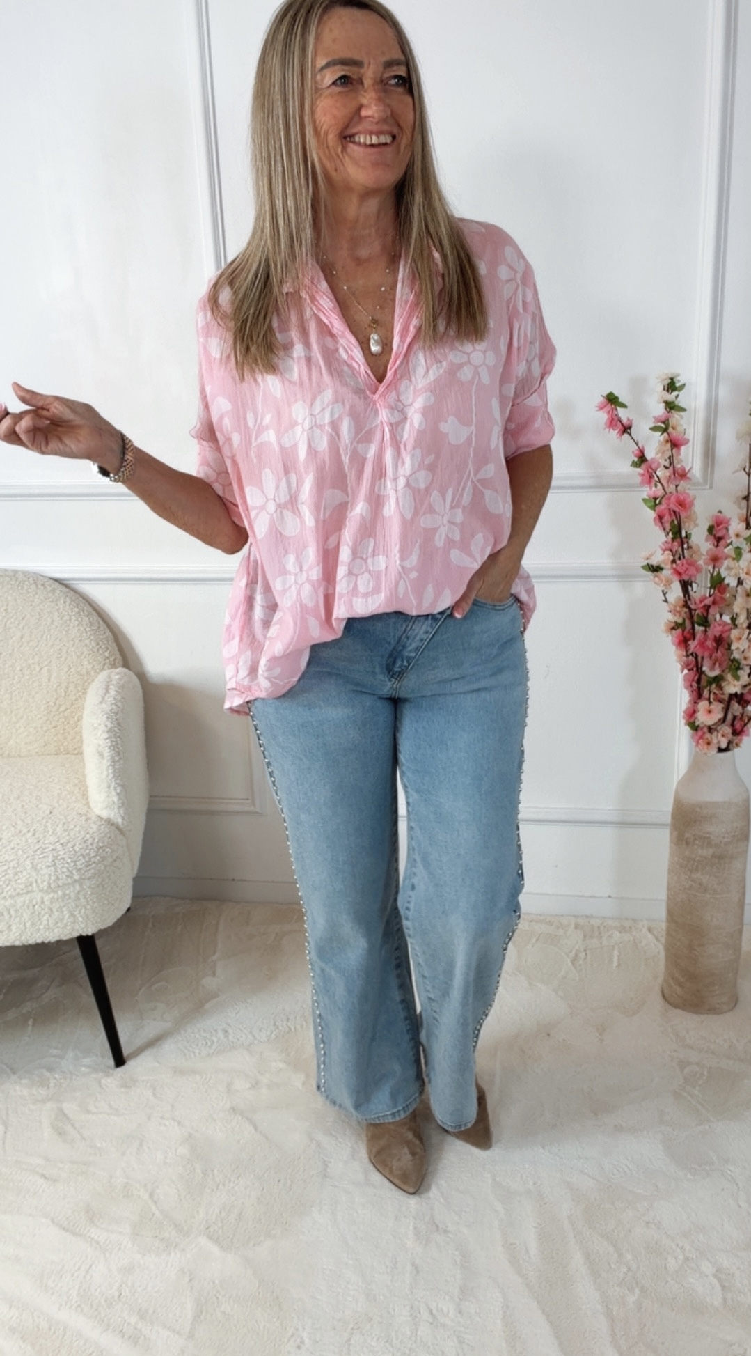 Baumwoll Bluse „Bella Flora“ 🌸 Made in Italy 34-42