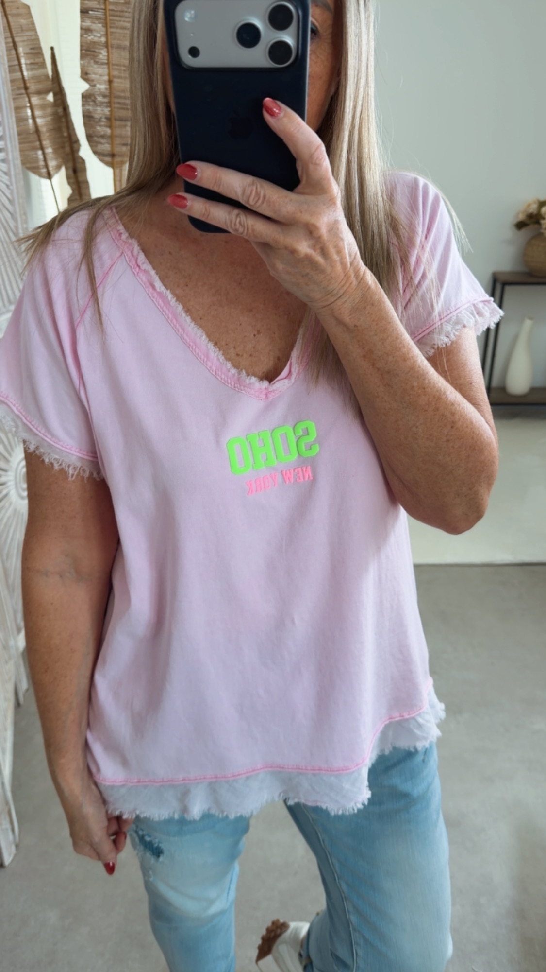 Basic T-Shirt „Marie Soho New York“ – Made in Italy 🌸 Größe 34 bis 42