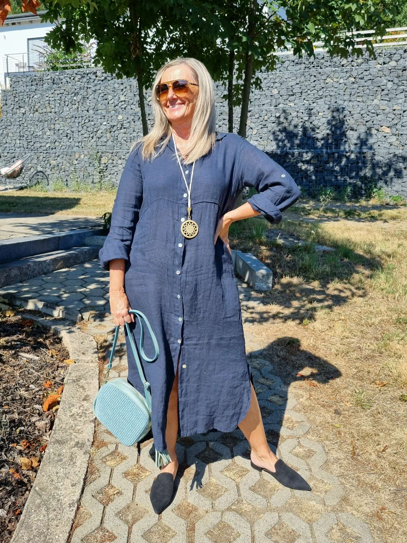 LINEN DESS WANDA 2 DUNKELBLAU 34-40 Made in Italy Leinen Kleid Long Bluse Mantel LINEN DESS WANDA 2 DUNKELBLAU 34-40 Made in Italy Leinen Kleid Long Bluse Mantel